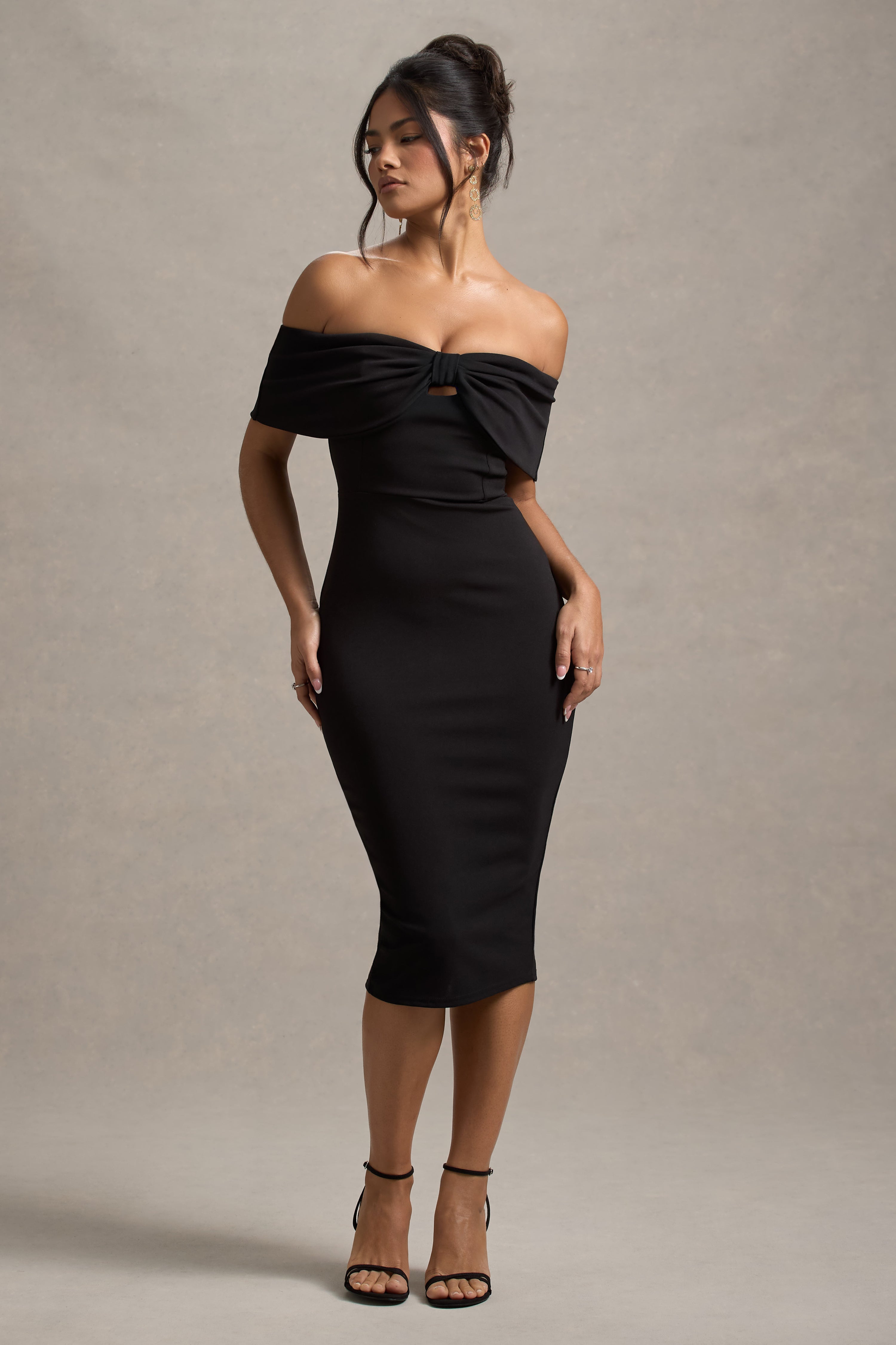 Hope | Siyah Bow Bardot Midi Elbise