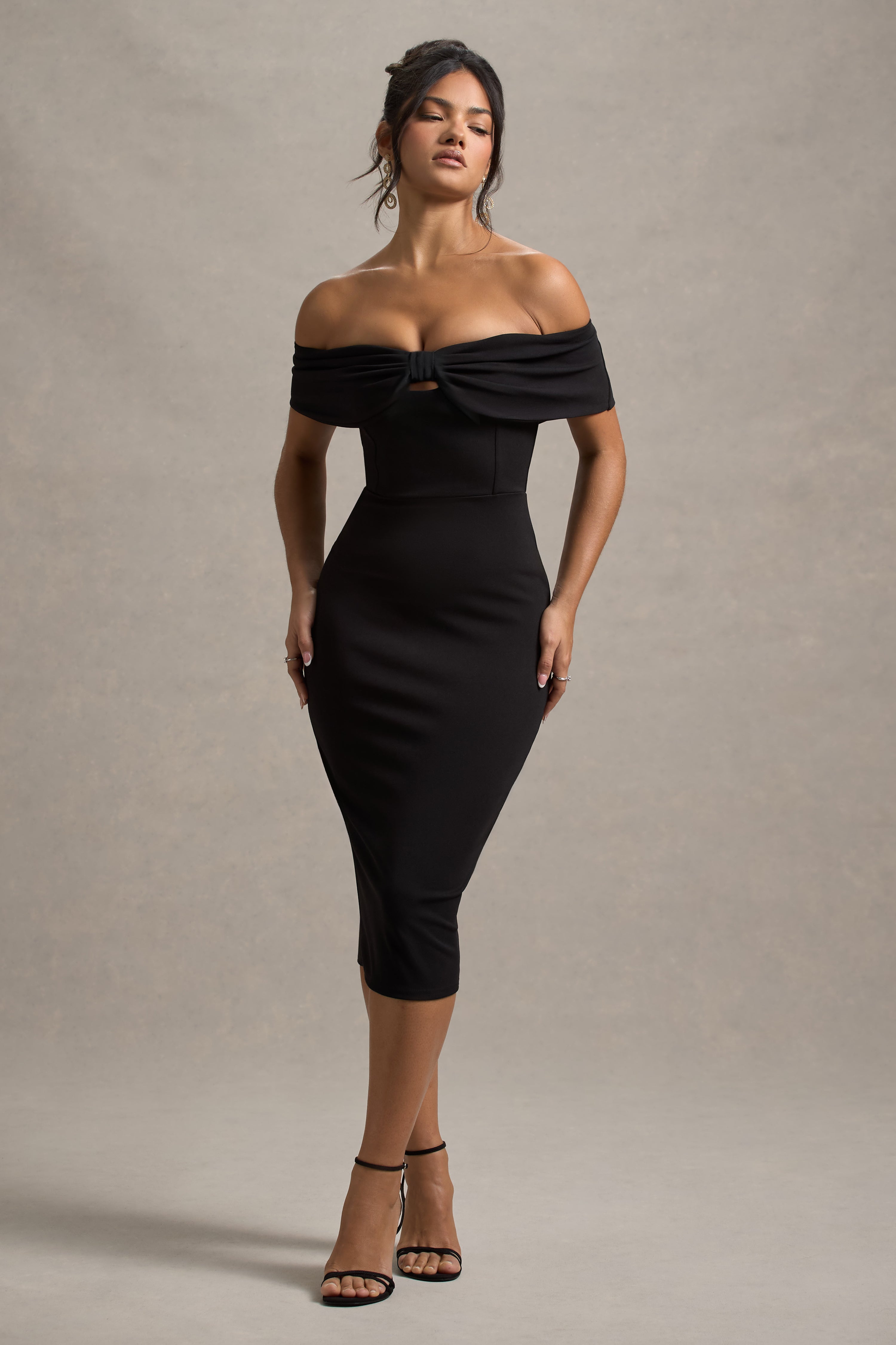 Hope | Siyah Bow Bardot Midi Elbise