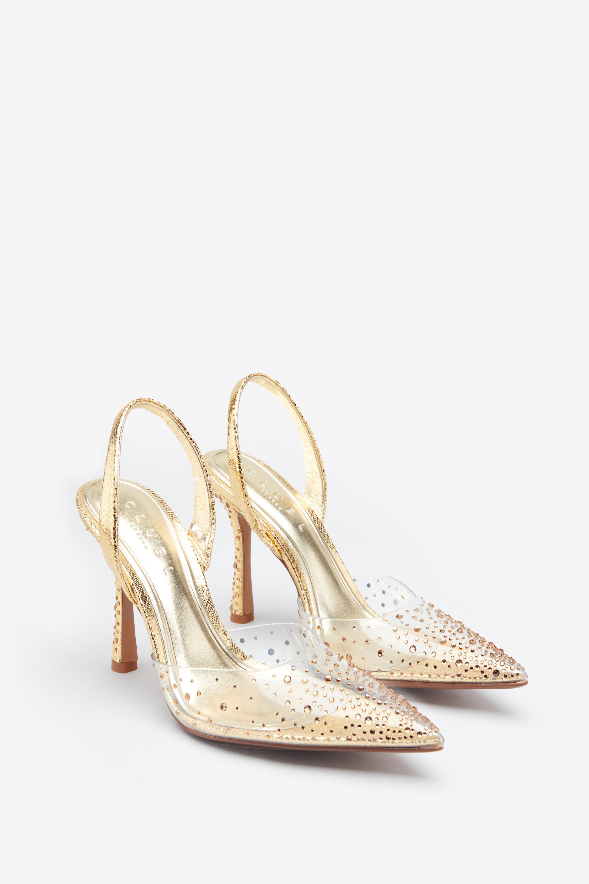 Covergirl | Altın Diamante Sling Back Sivri Topuklar