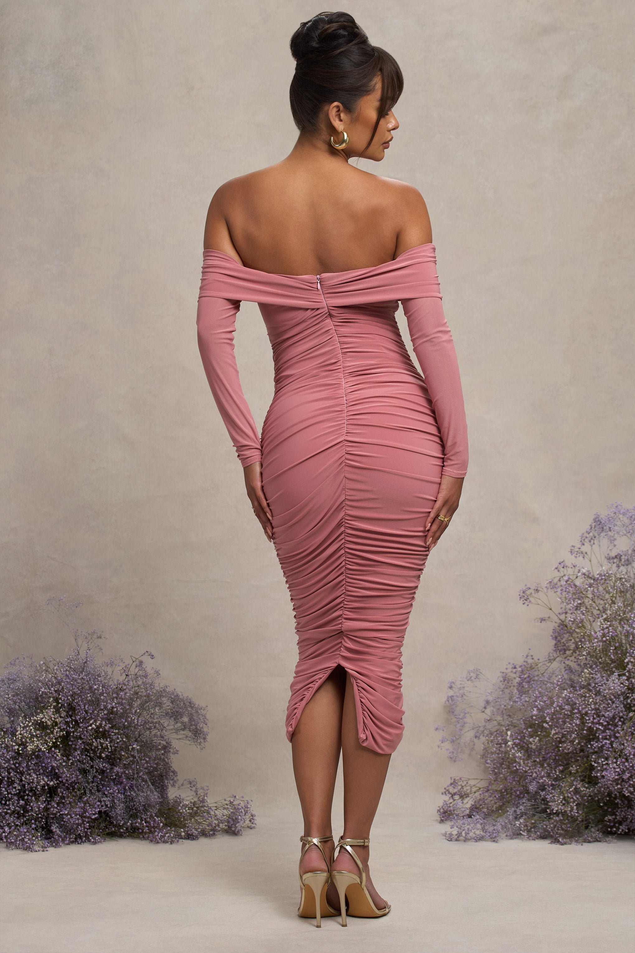 Neva | Blush Bardot Twist Hamile Midi Elbise
