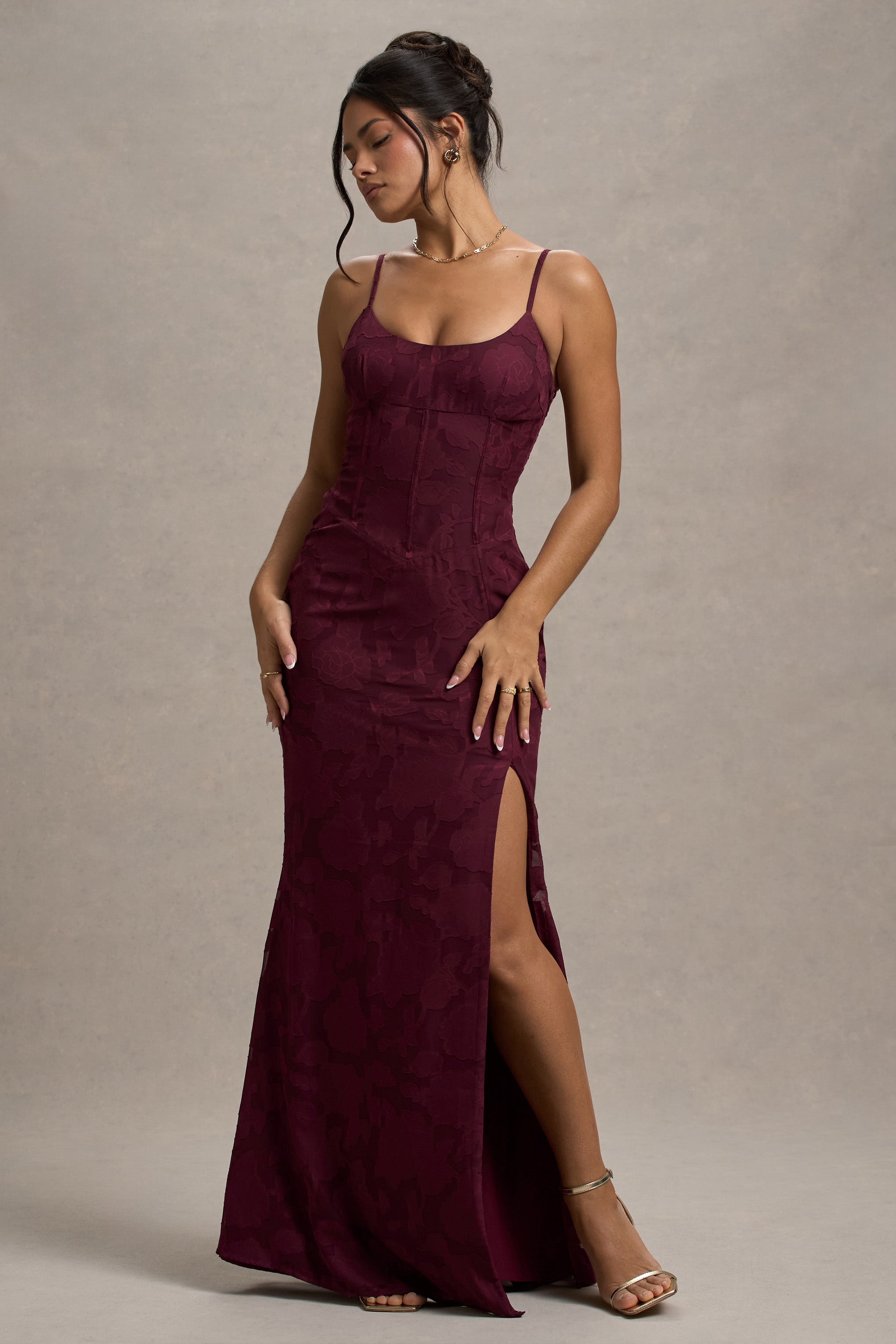 Samimiyet | Erik Renkli Korse Yırtmaçlı Maxi Elbise