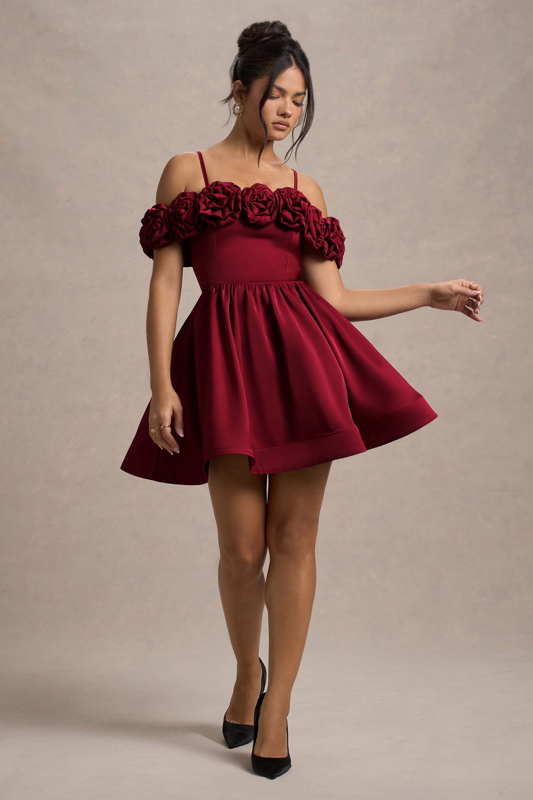 Poppy Dream | Berry Saten Çiçekli Mini Elbise