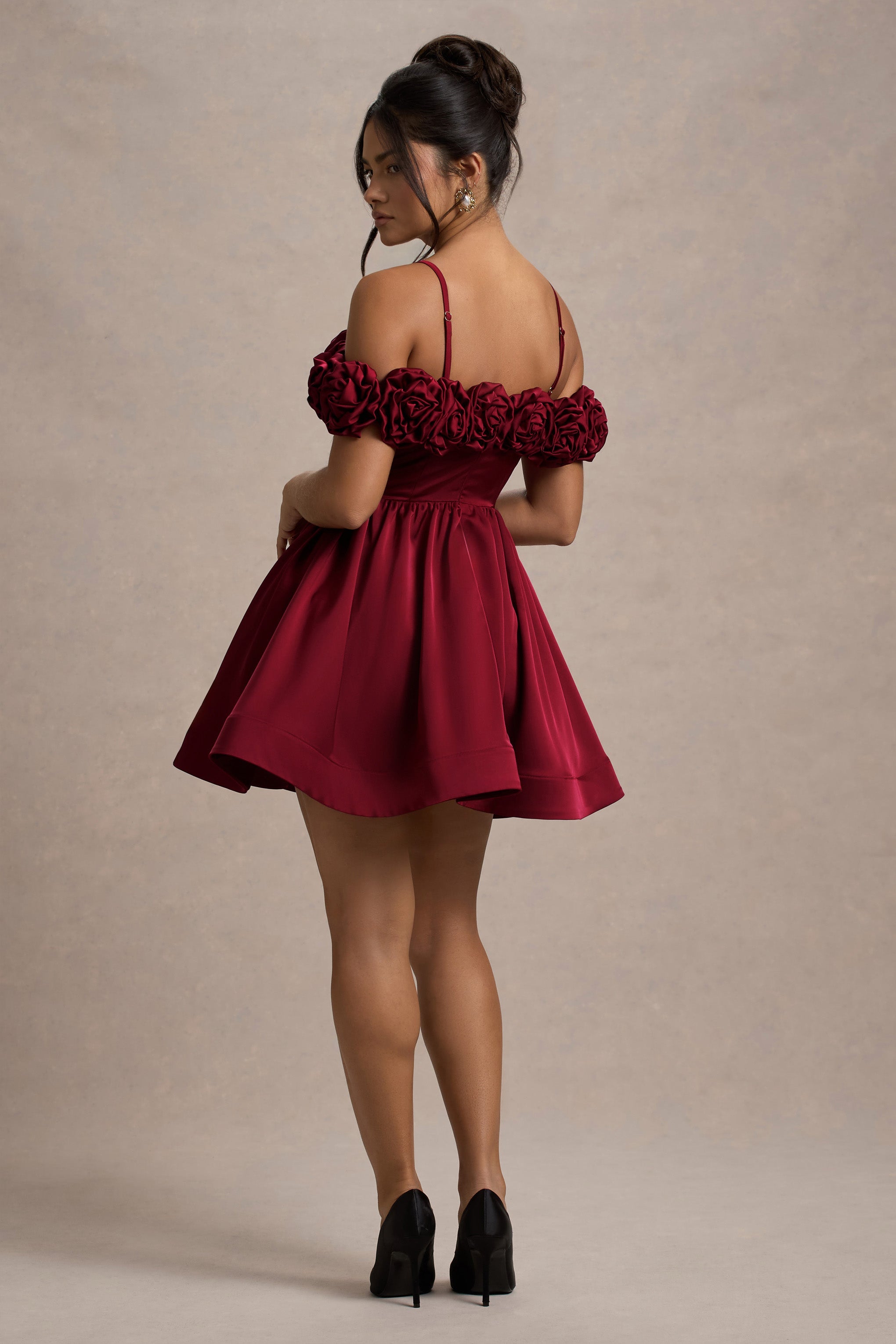 Poppy Dream | Berry Saten Çiçekli Mini Elbise