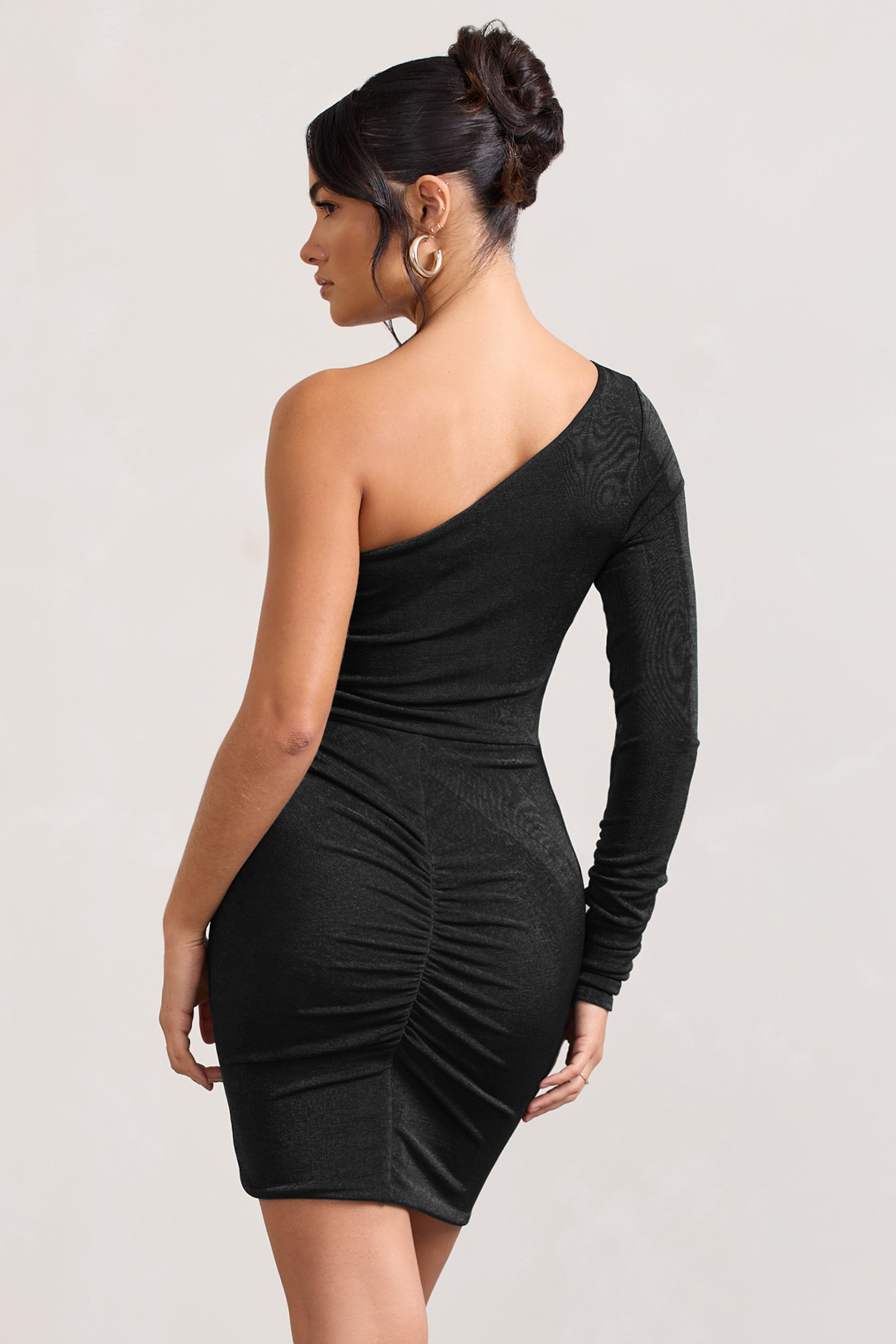 Now Strut | Siyah Asimetrik Kıvrımlı Bodycon Mini Elbise