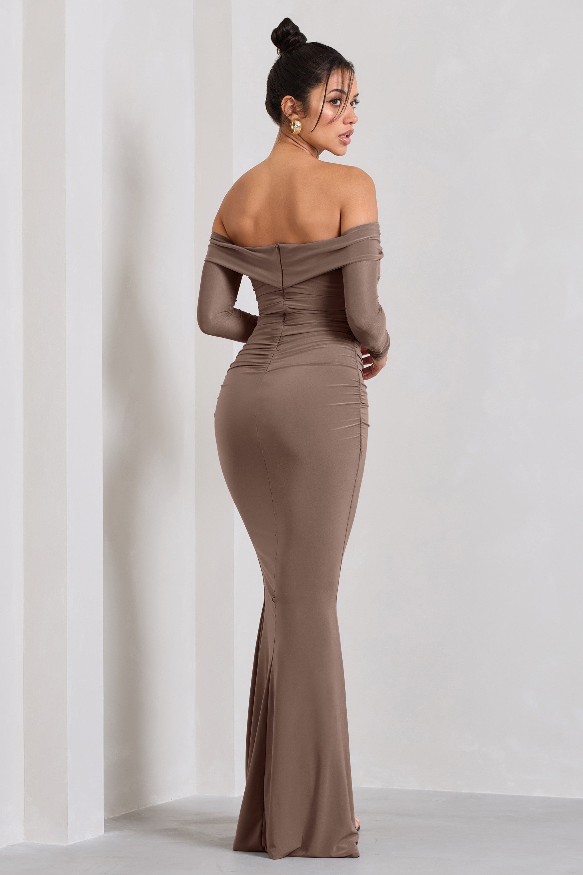 Alex | Mocha Bardot Düğüm Maxi Elbise