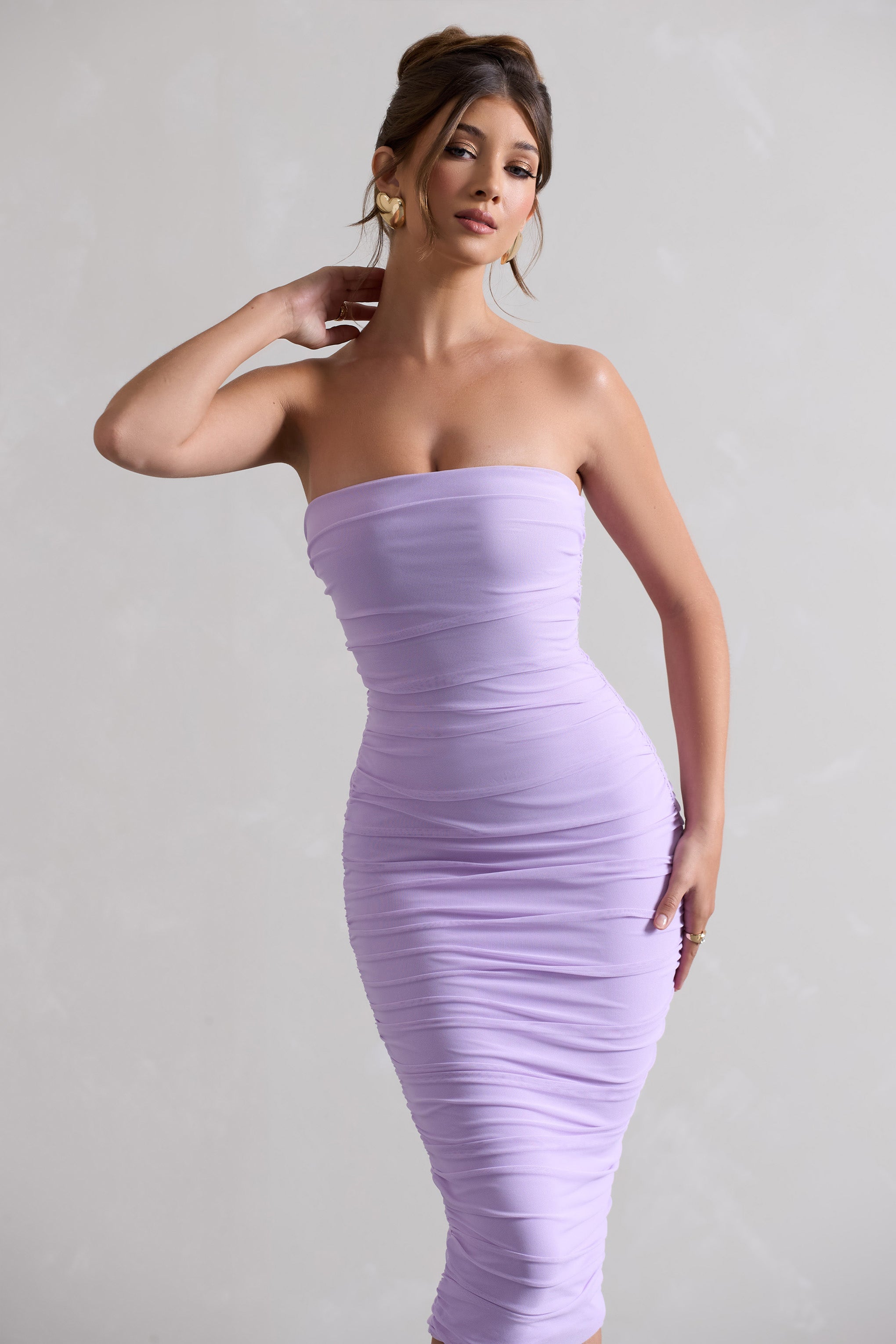 Kızım | Lila Straplez Bodycon Şifon Midi Elbise
