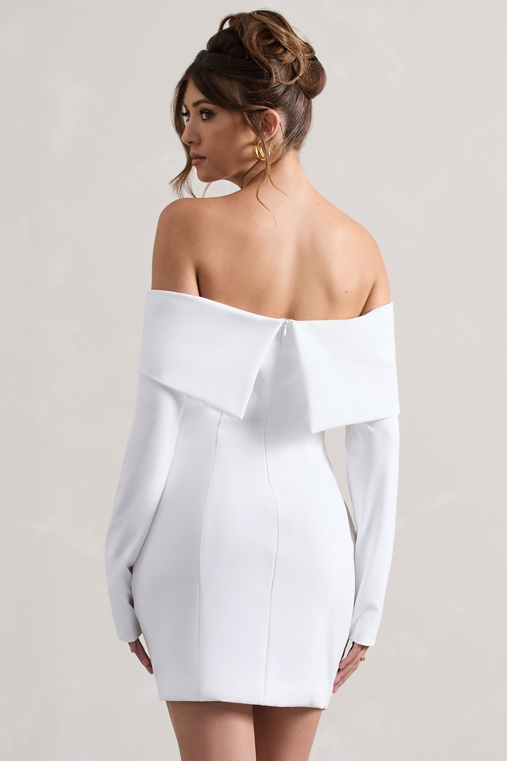Tara | Beyaz Bardot Kesim Blazer Elbise