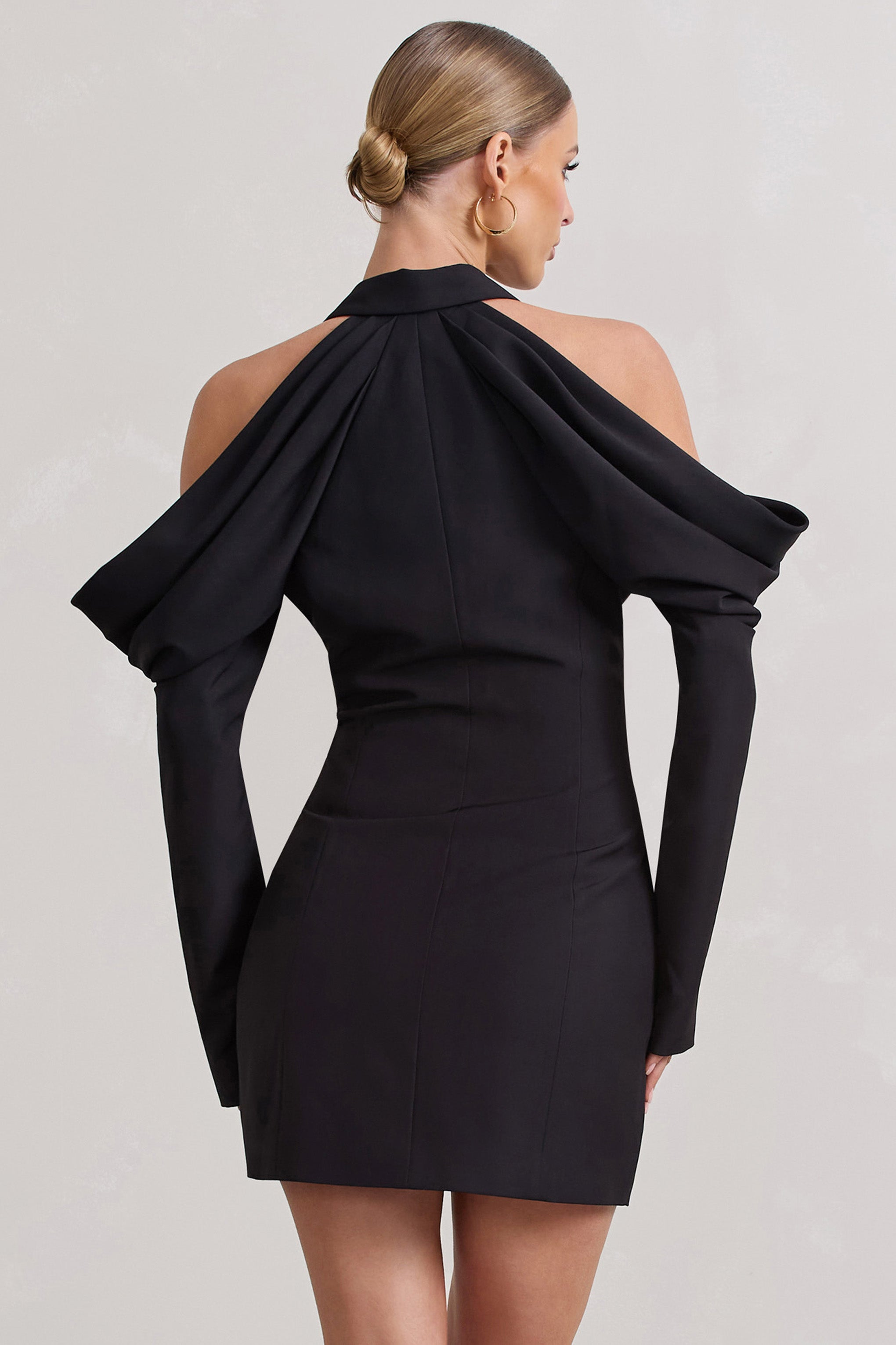 Geceyi Geçirin | Siyah Derin V Yaka Drapeli Blazer Elbise