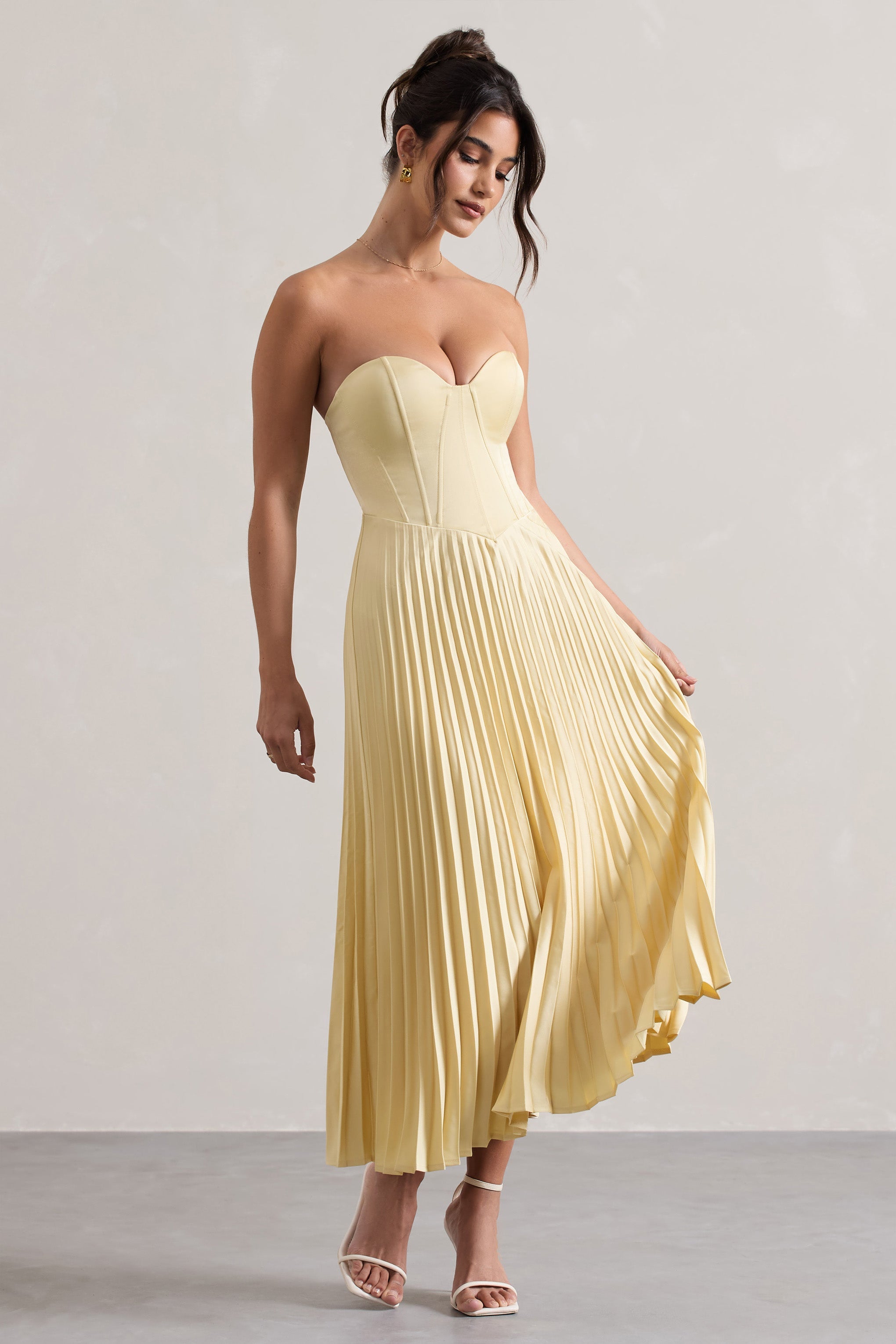 Bordeaux | Limon Saten Korsaj Stil Midi Elbise