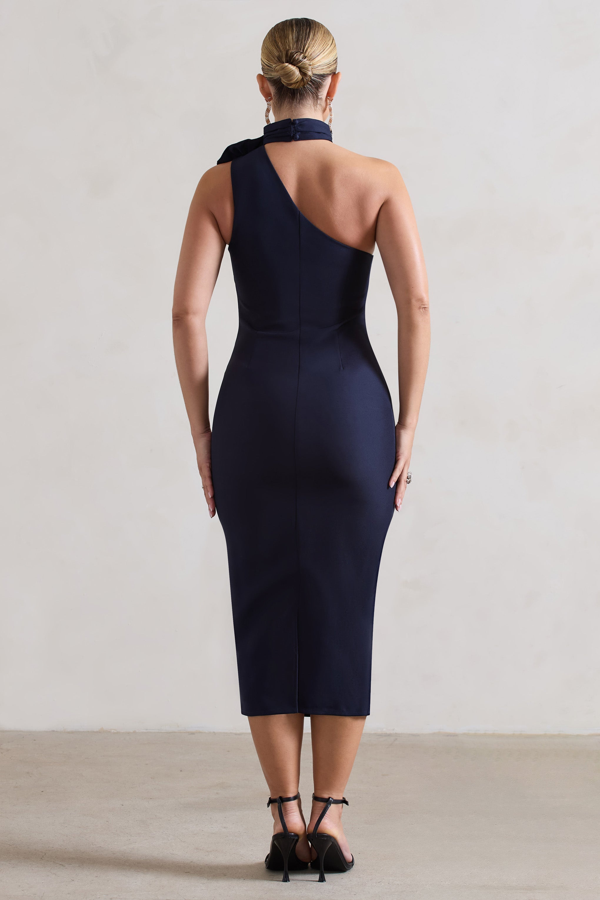 Soiree | Volanlı Choker Detaylı Lacivert Bodycon Midi Elbise