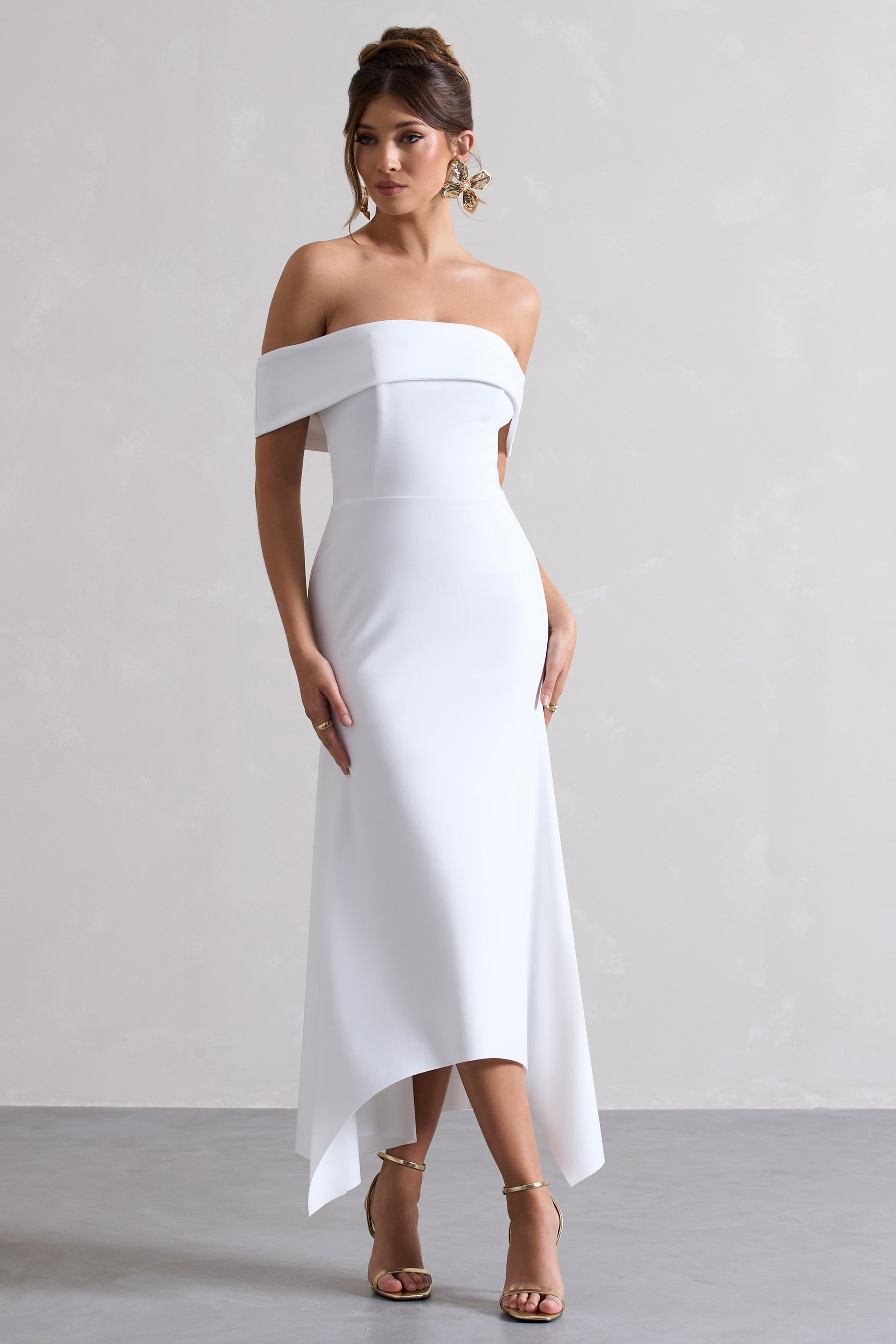 Windsor | Beyaz Bardot Midi Elbise