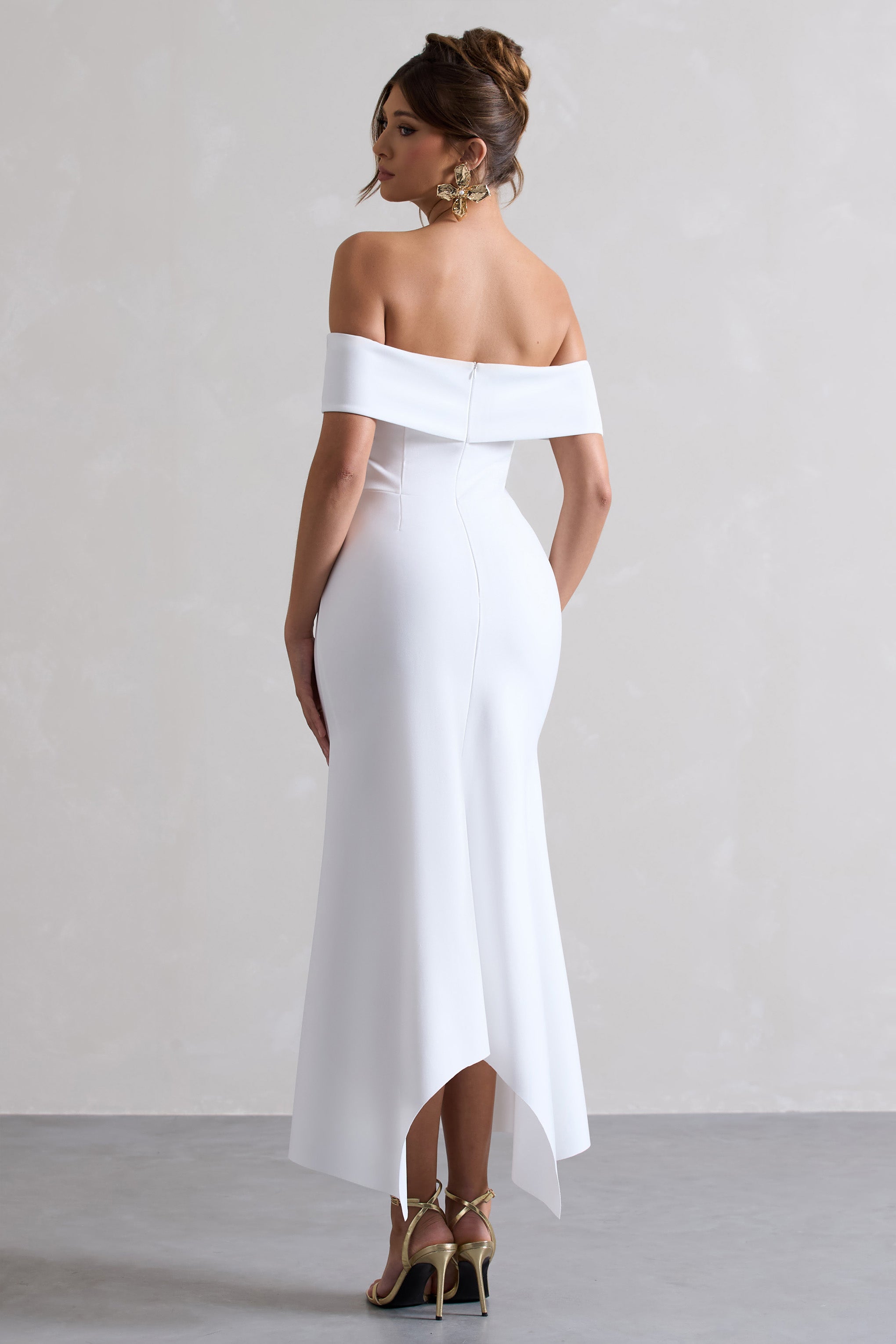 Windsor | Beyaz Bardot Midi Elbise