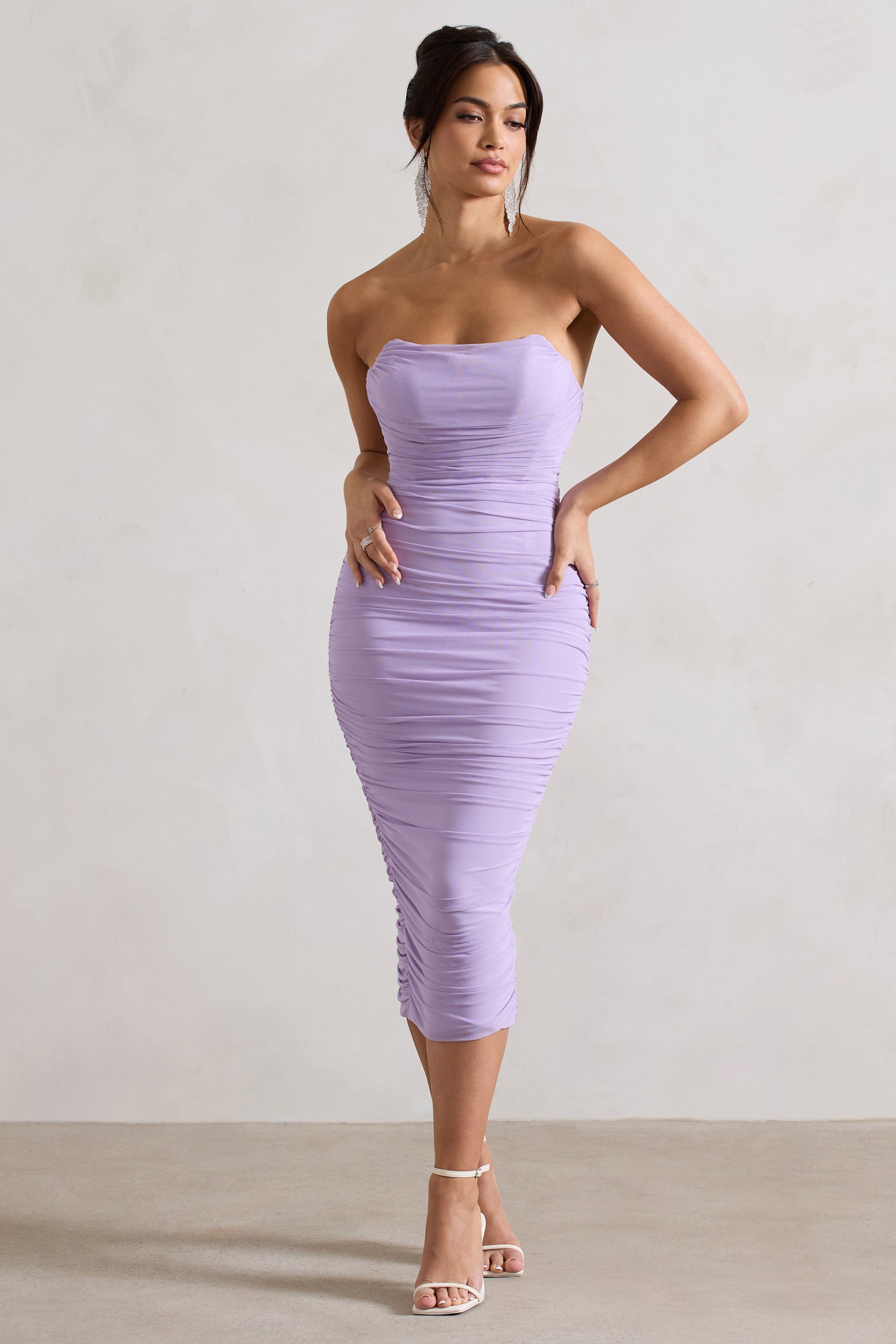 Nylah | Lila Şifon Korse Bodycon Midi Elbise