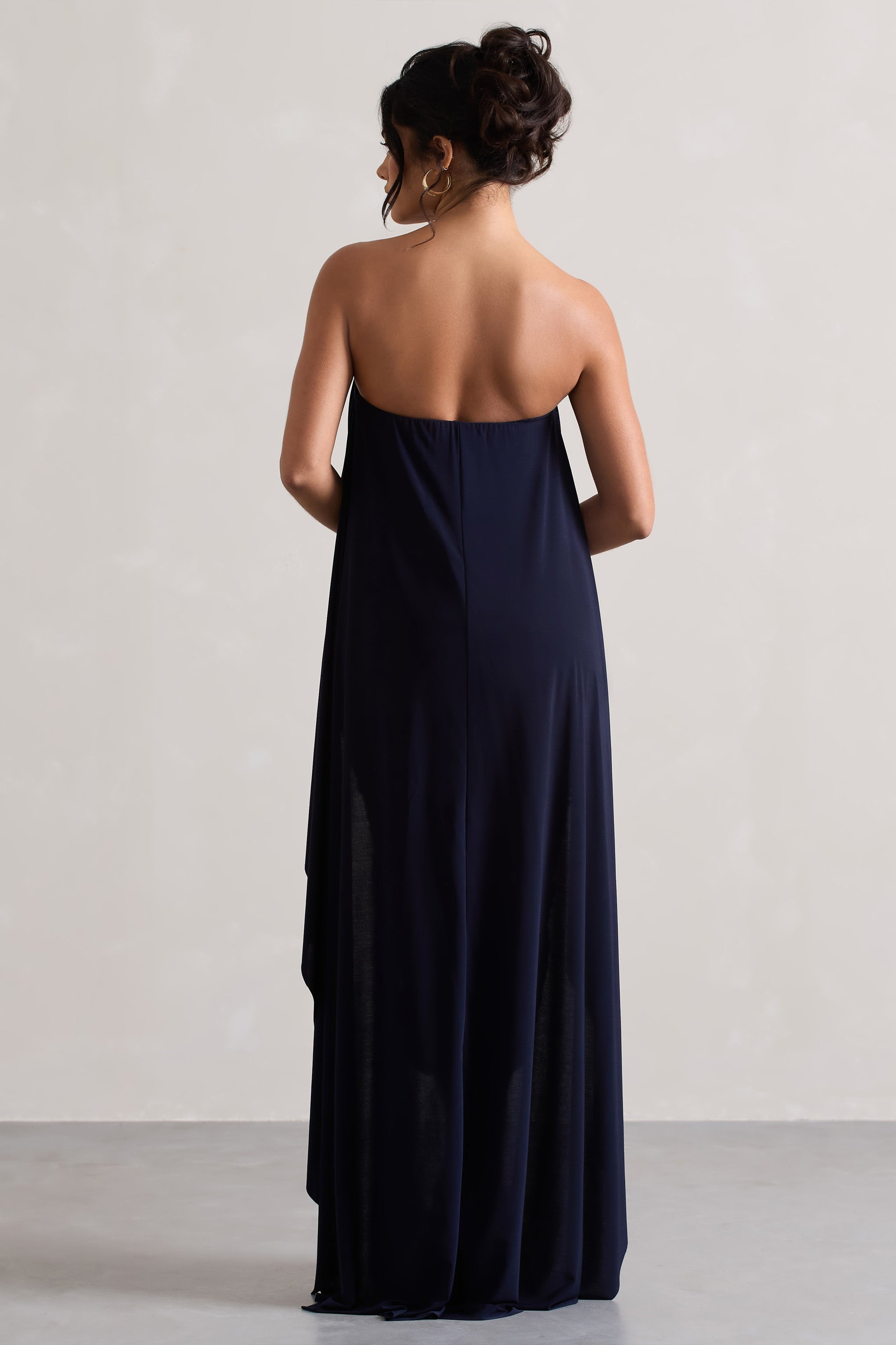 Bir Zamanlar | Navy Rüzgarlı Bandeau Midi Elbise Pelerinli