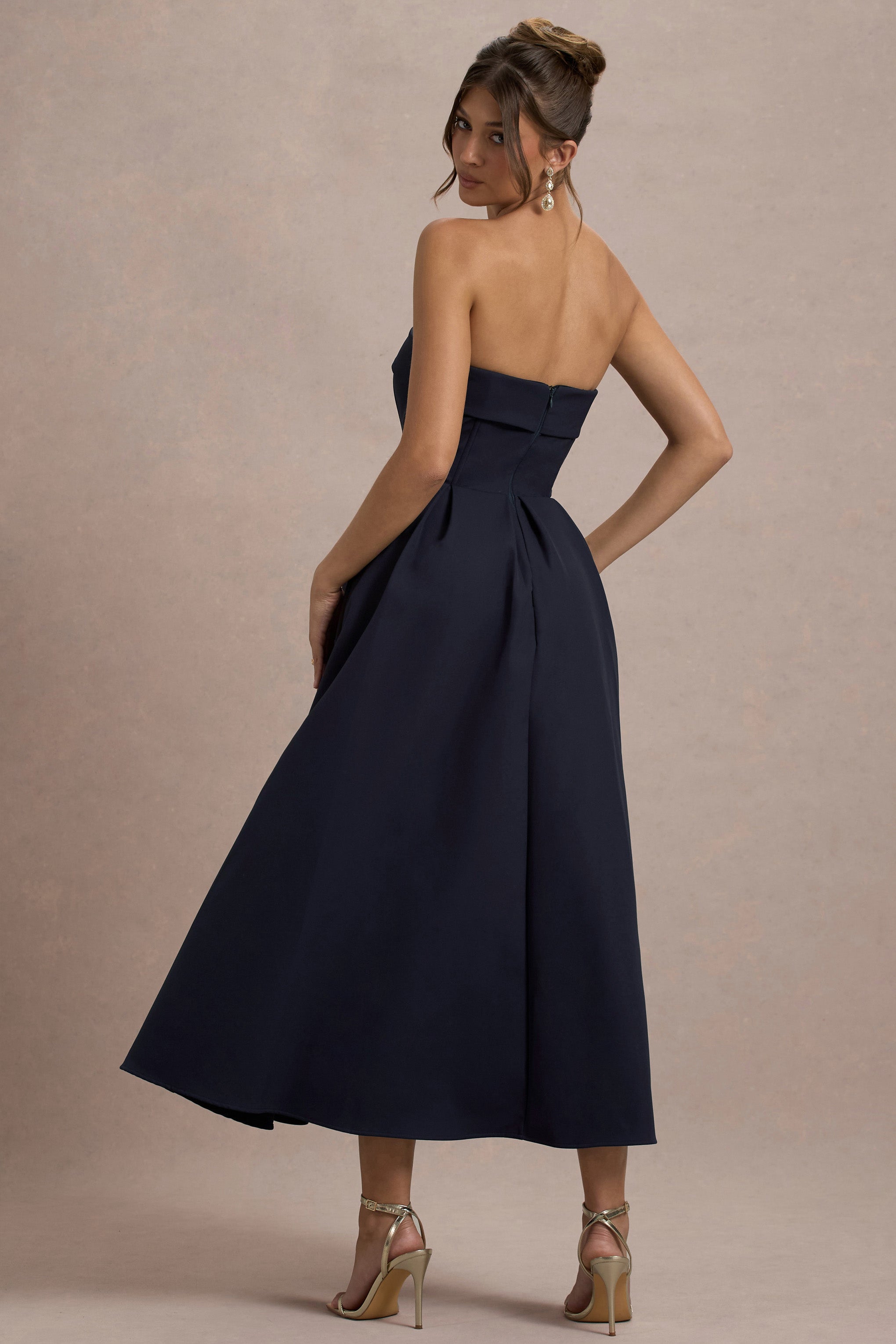 Annalise | Lacivert Bandeau Skater Midi Elbise