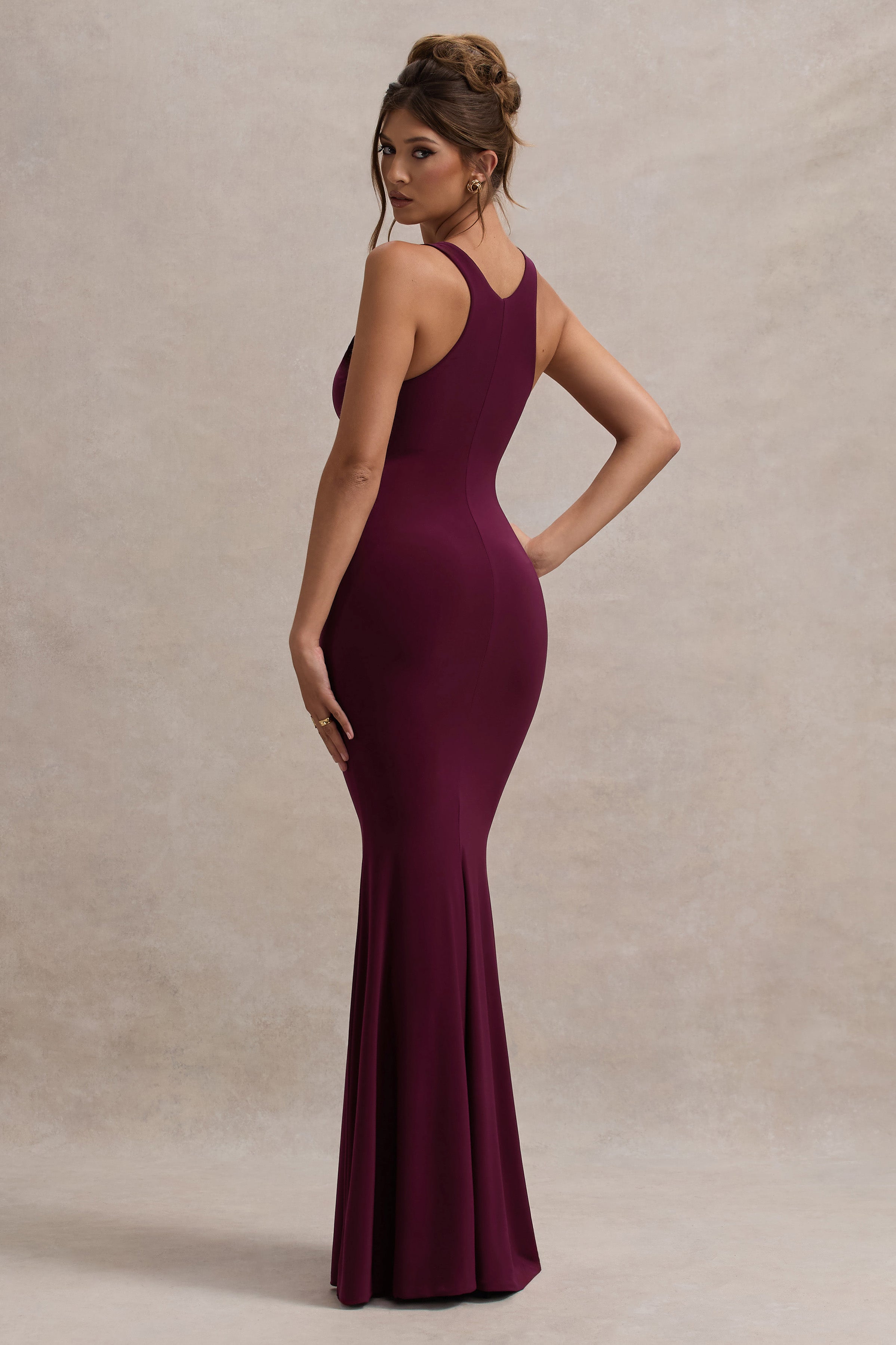 Mahina | Bordo Kare Yaka Maxi Elbise