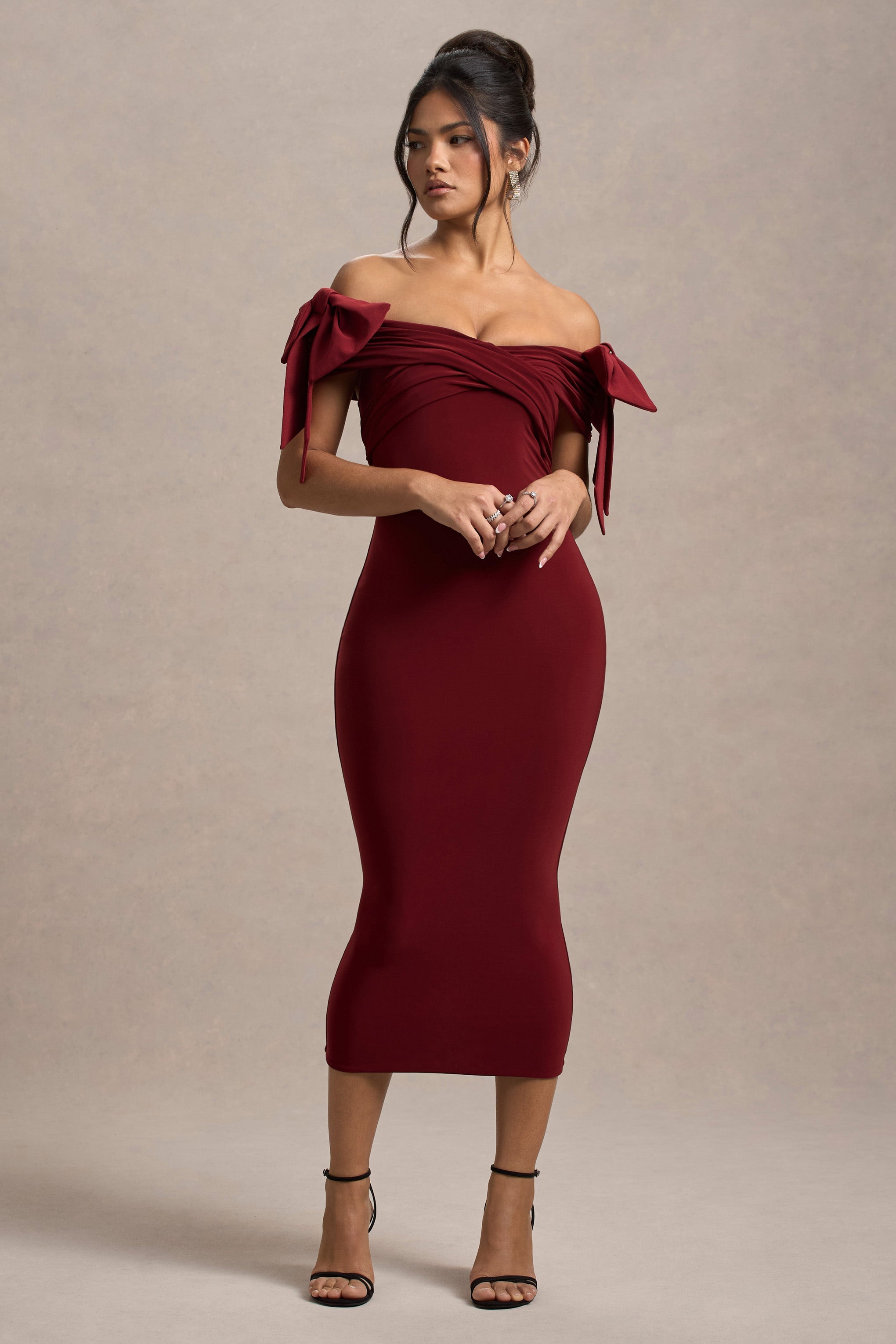 Ashleigh | Fiyonk Detaylı Port Bardot Midi Elbise