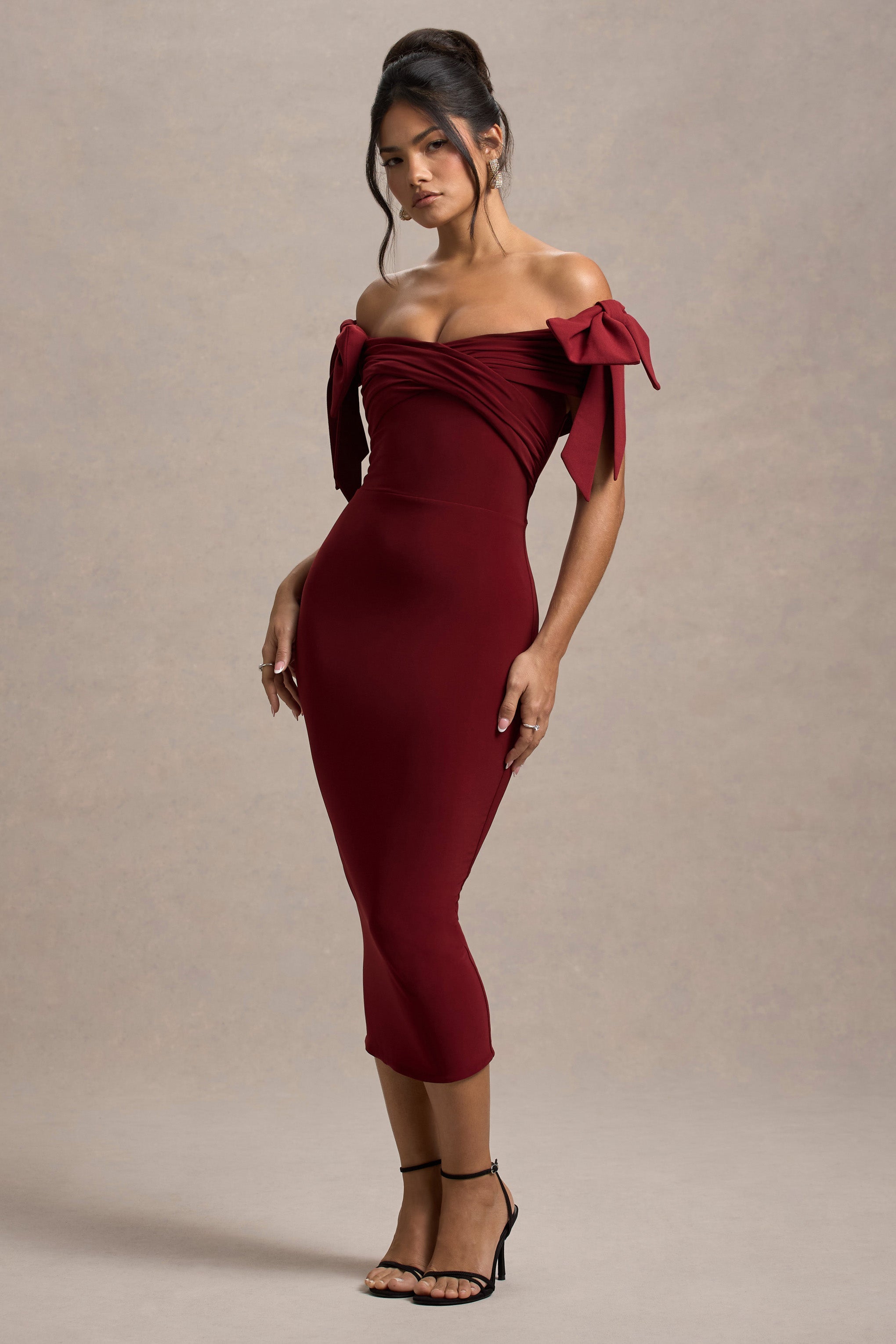 Ashleigh | Fiyonk Detaylı Port Bardot Midi Elbise