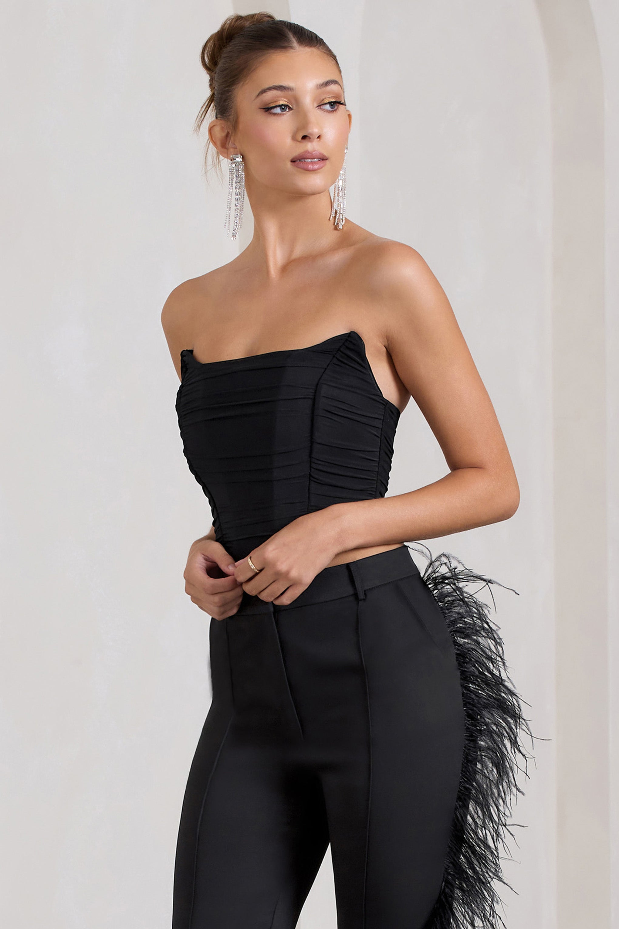 Takıntılı | Siyah Bandeau File Korsaj Stil Kısa Üst