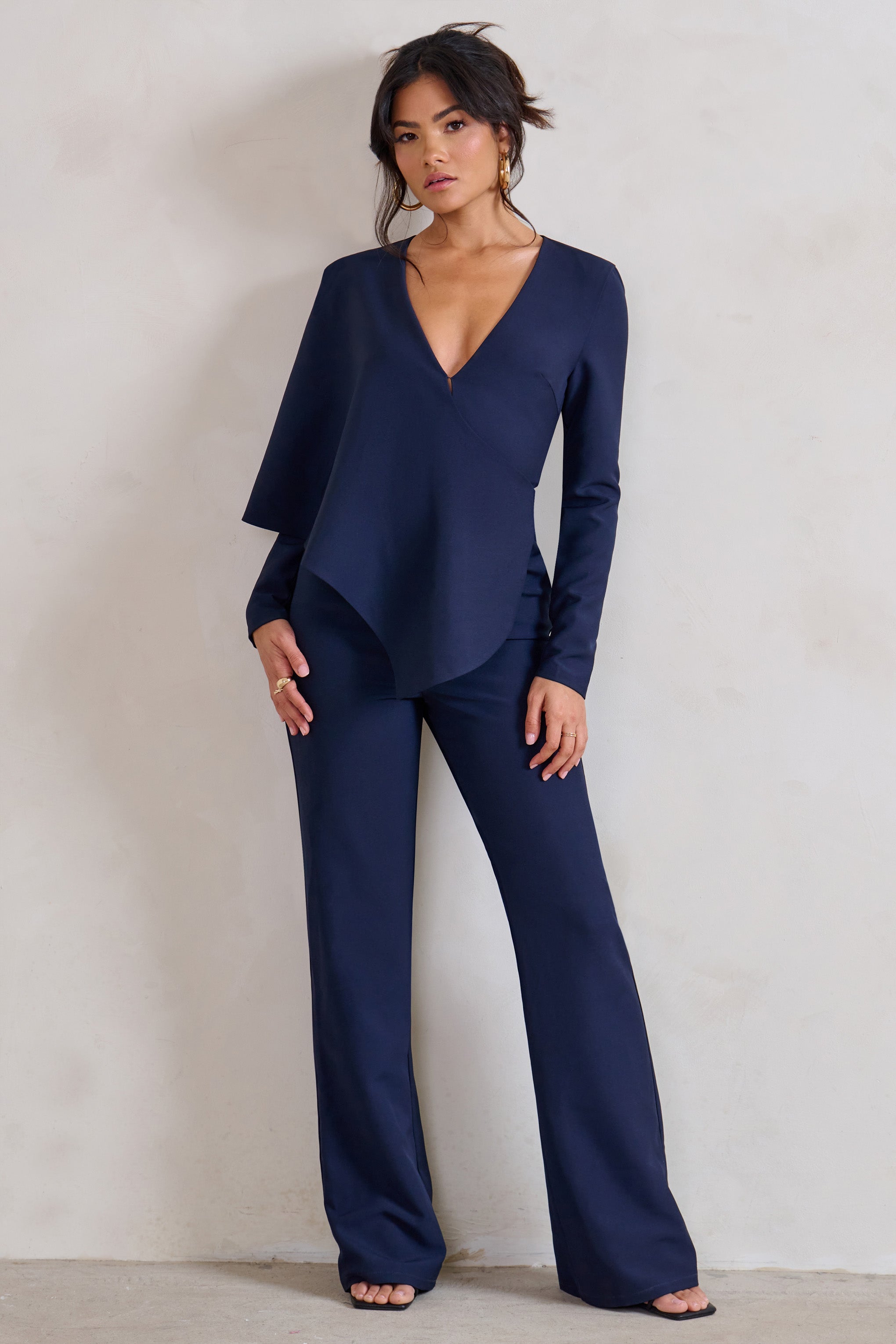 Erika | Tek Omuzlu Kape Aksesuarı ile Lacivert Jumpsuit