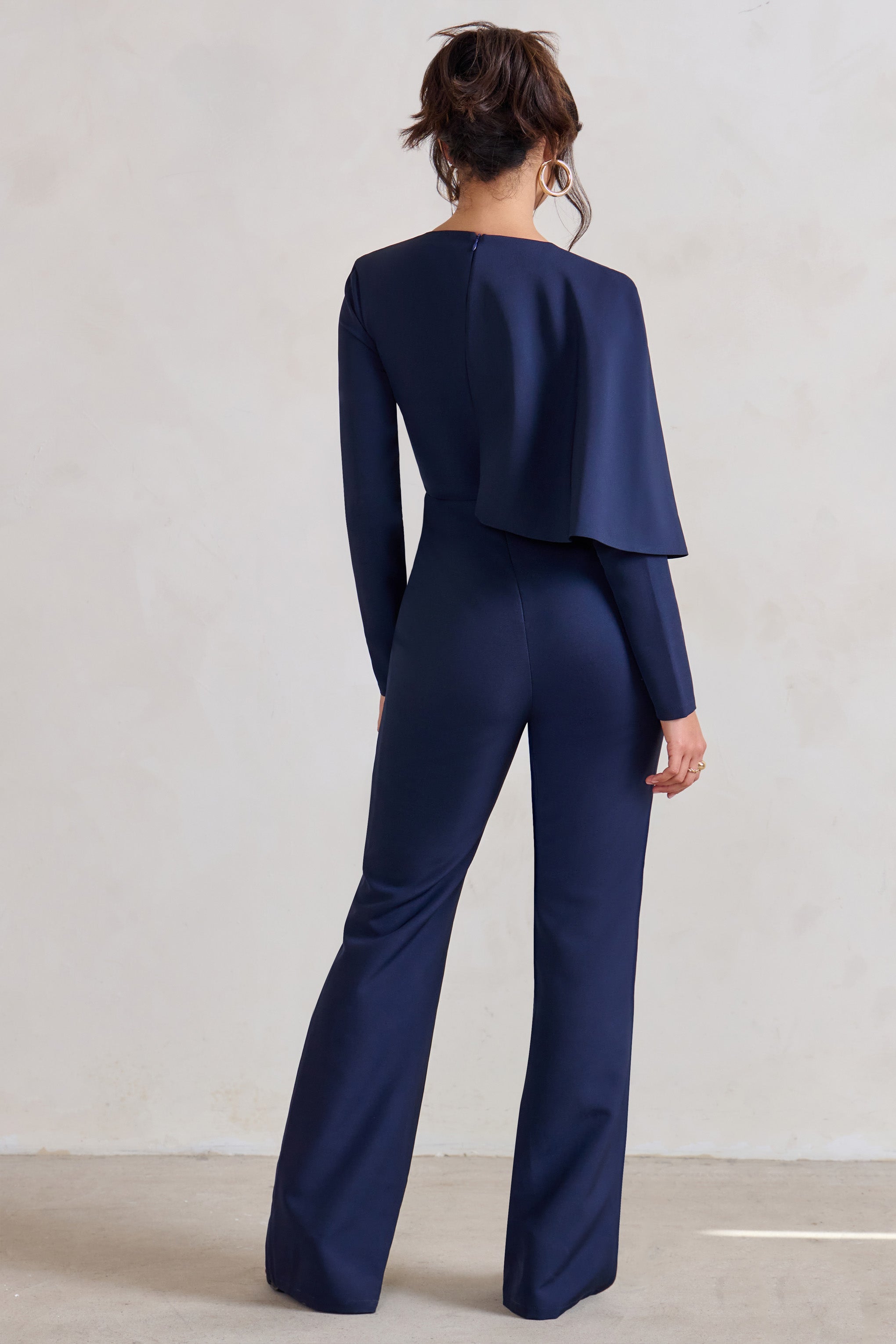Erika | Tek Omuzlu Kape Aksesuarı ile Lacivert Jumpsuit