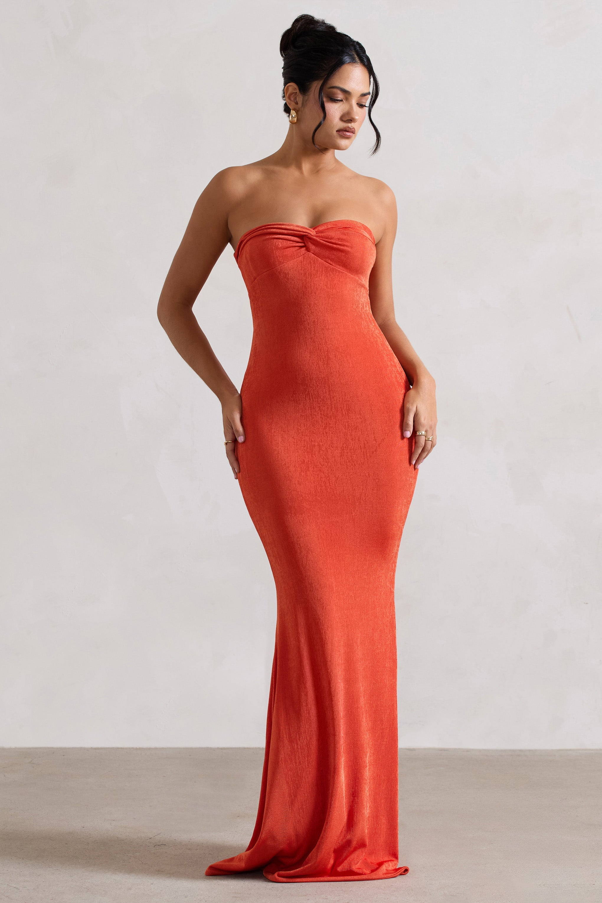 Vahşi Fantezi | Turuncu Bandeau Kalp Yaka Maxi Elbise
