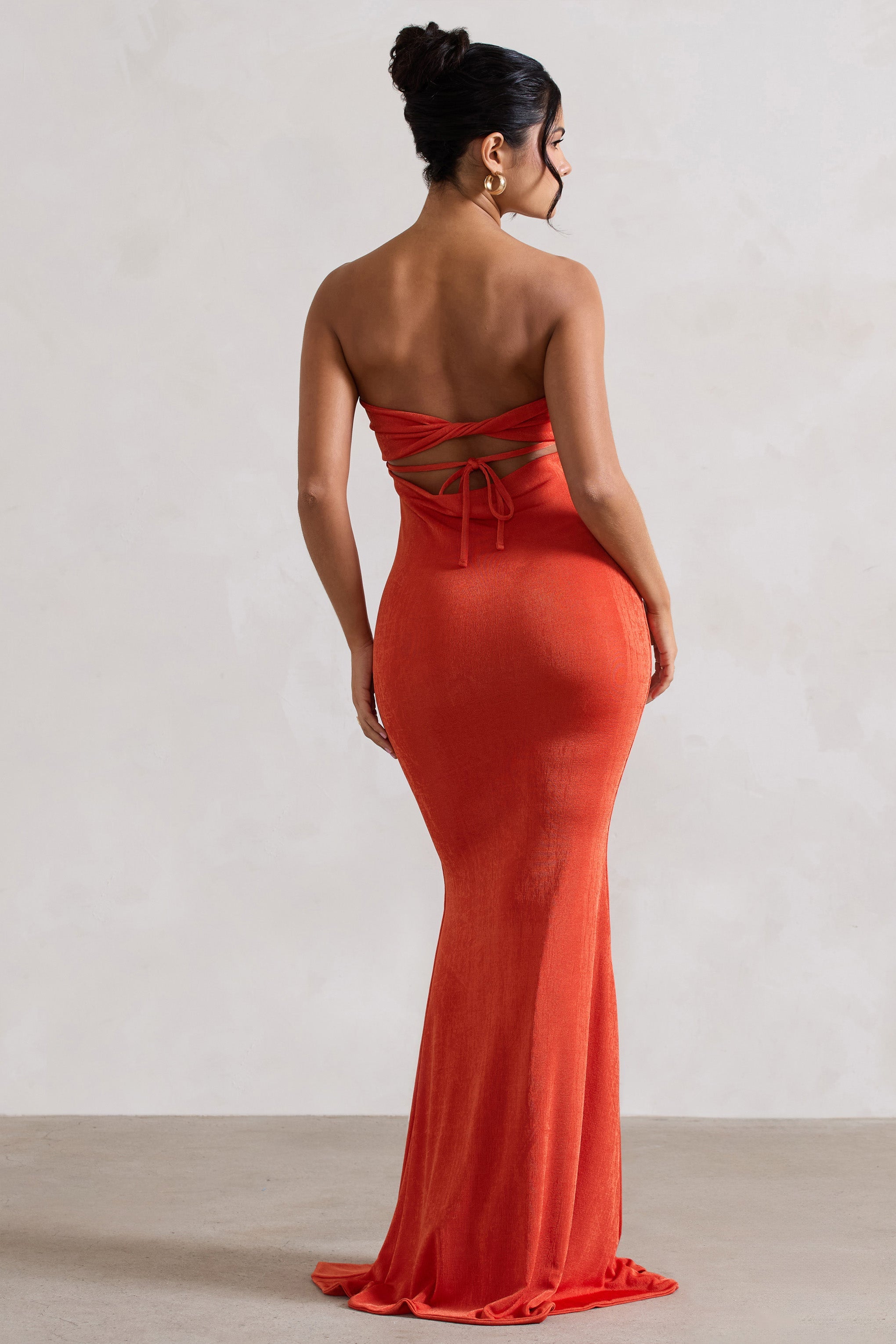 Vahşi Fantezi | Turuncu Bandeau Kalp Yaka Maxi Elbise