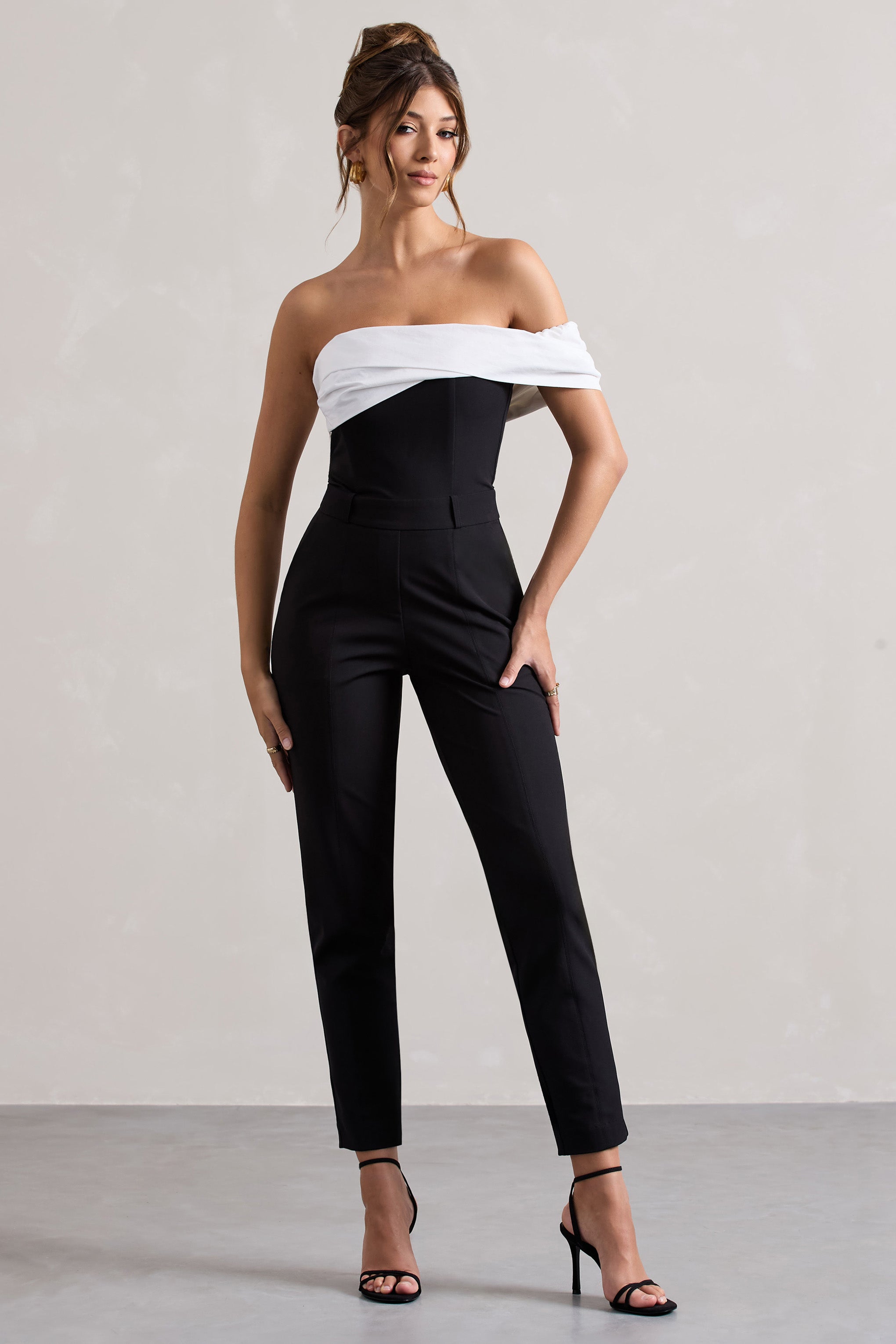 Paxton | Siyah Kıvrımlı Bardot Kesim Jumpsuit