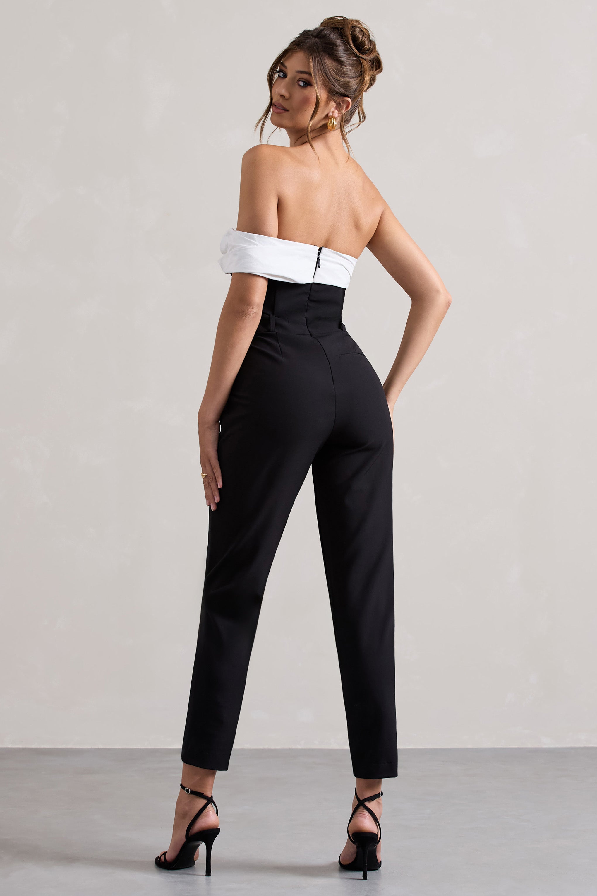 Paxton | Siyah Kıvrımlı Bardot Kesim Jumpsuit