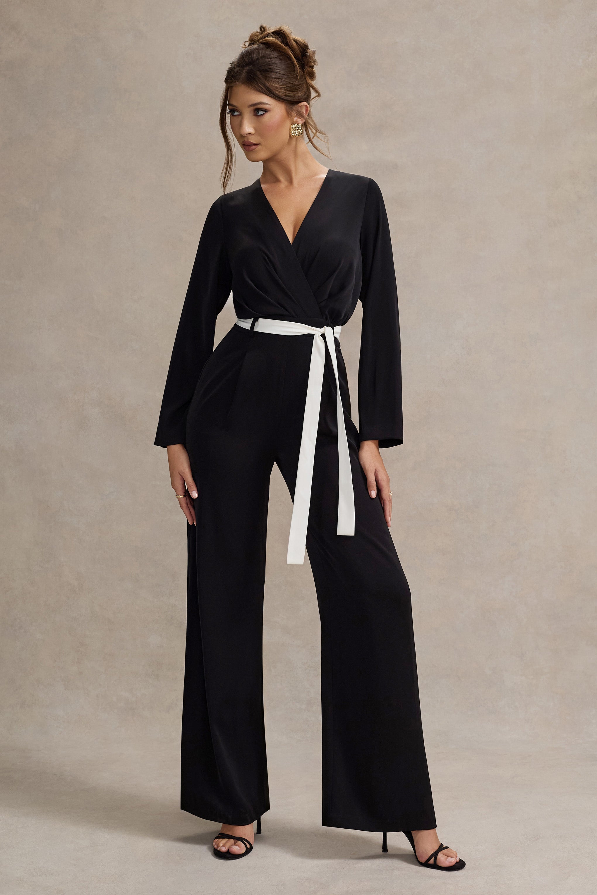 Ruba | Bağcıklı Bel Detaylı Siyah Jumpsuit