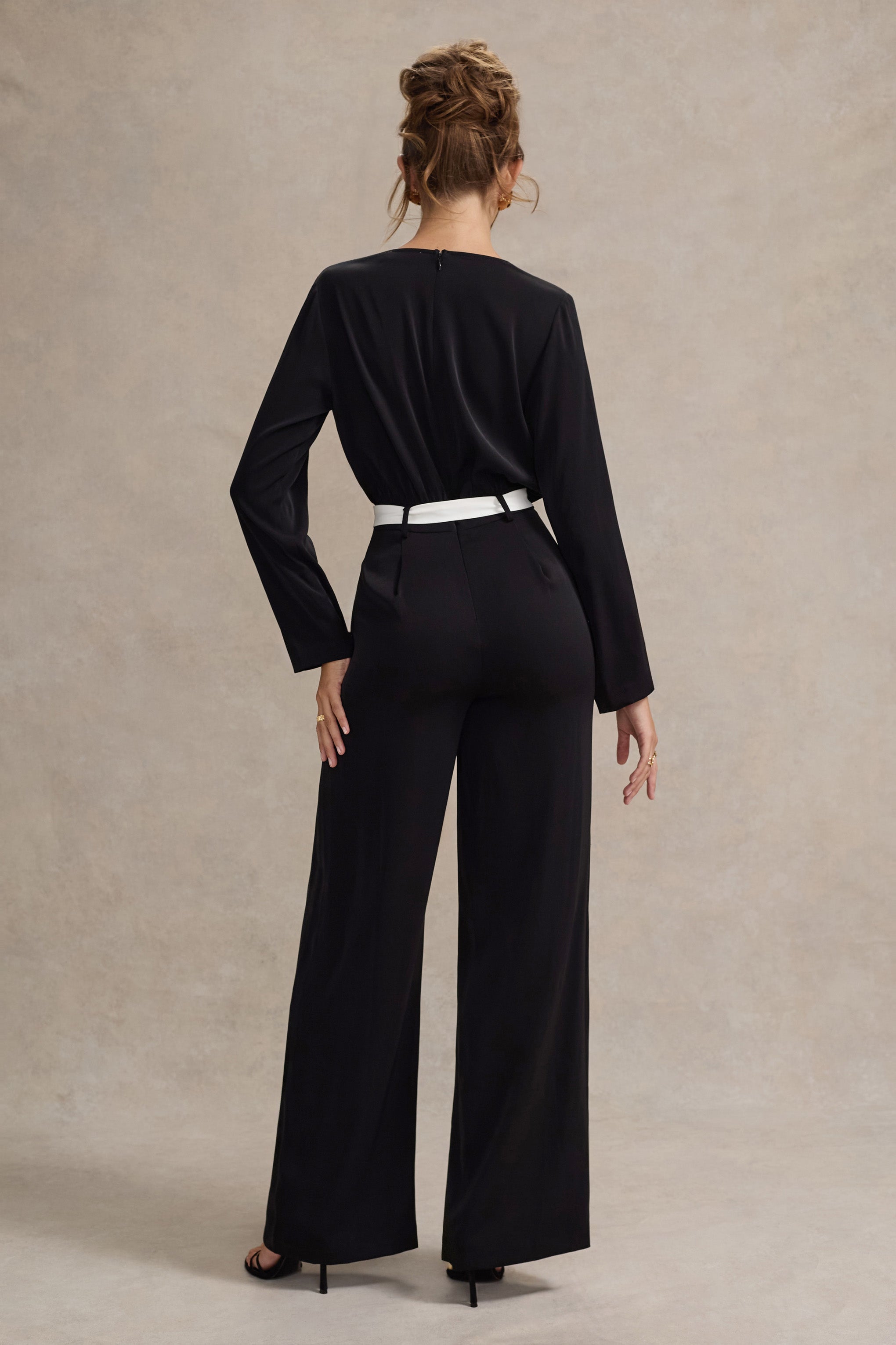 Ruba | Bağcıklı Bel Detaylı Siyah Jumpsuit
