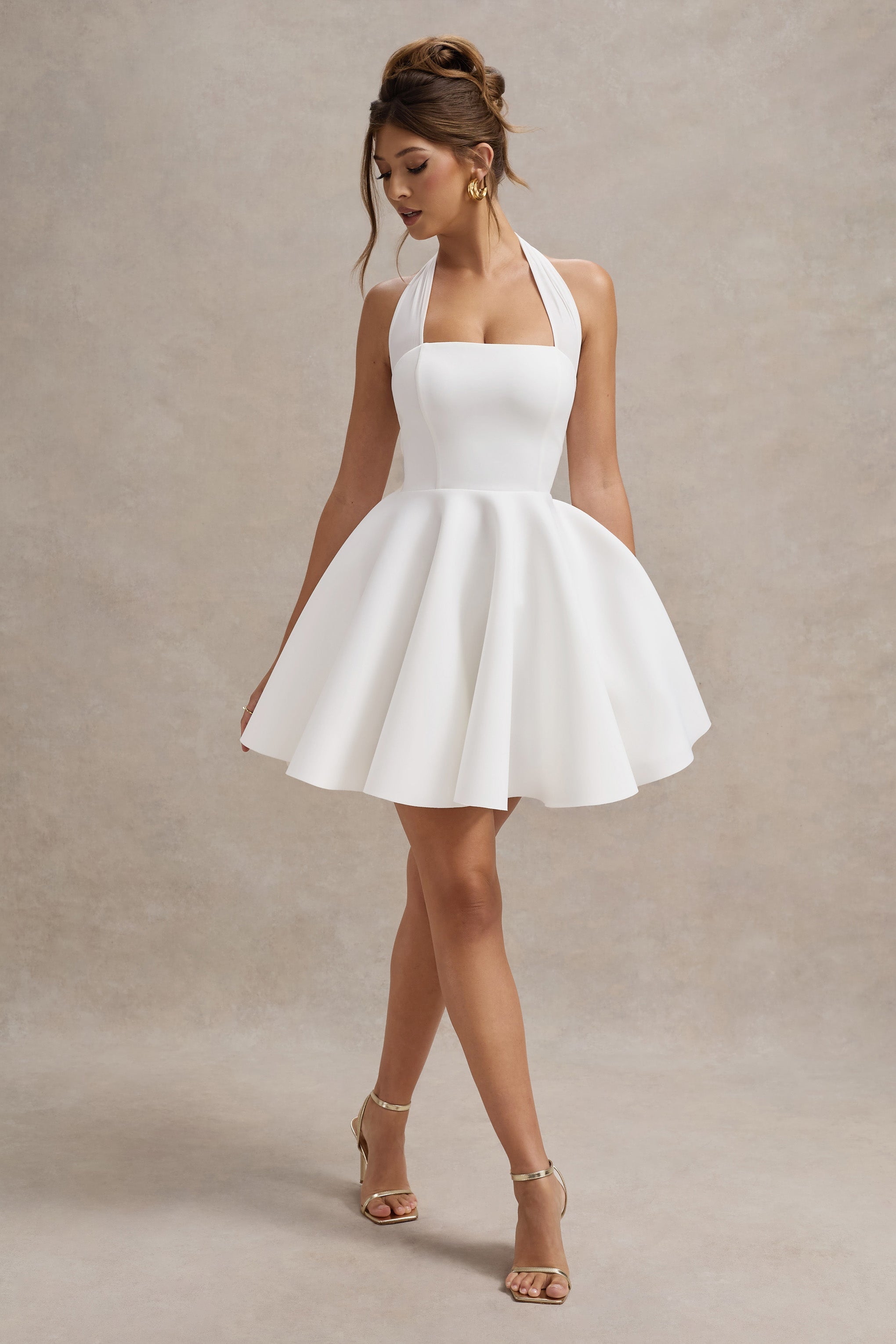 Peggy | Beyaz Halter Yaka Kayık Mini Elbise