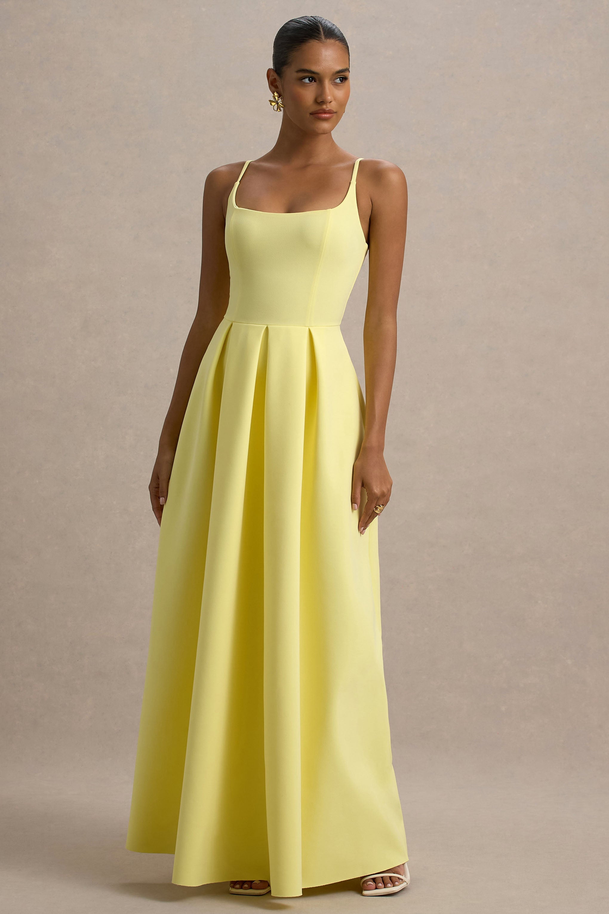 Bambina | Limon Scoop-Yaka Plise Maxi Elbise