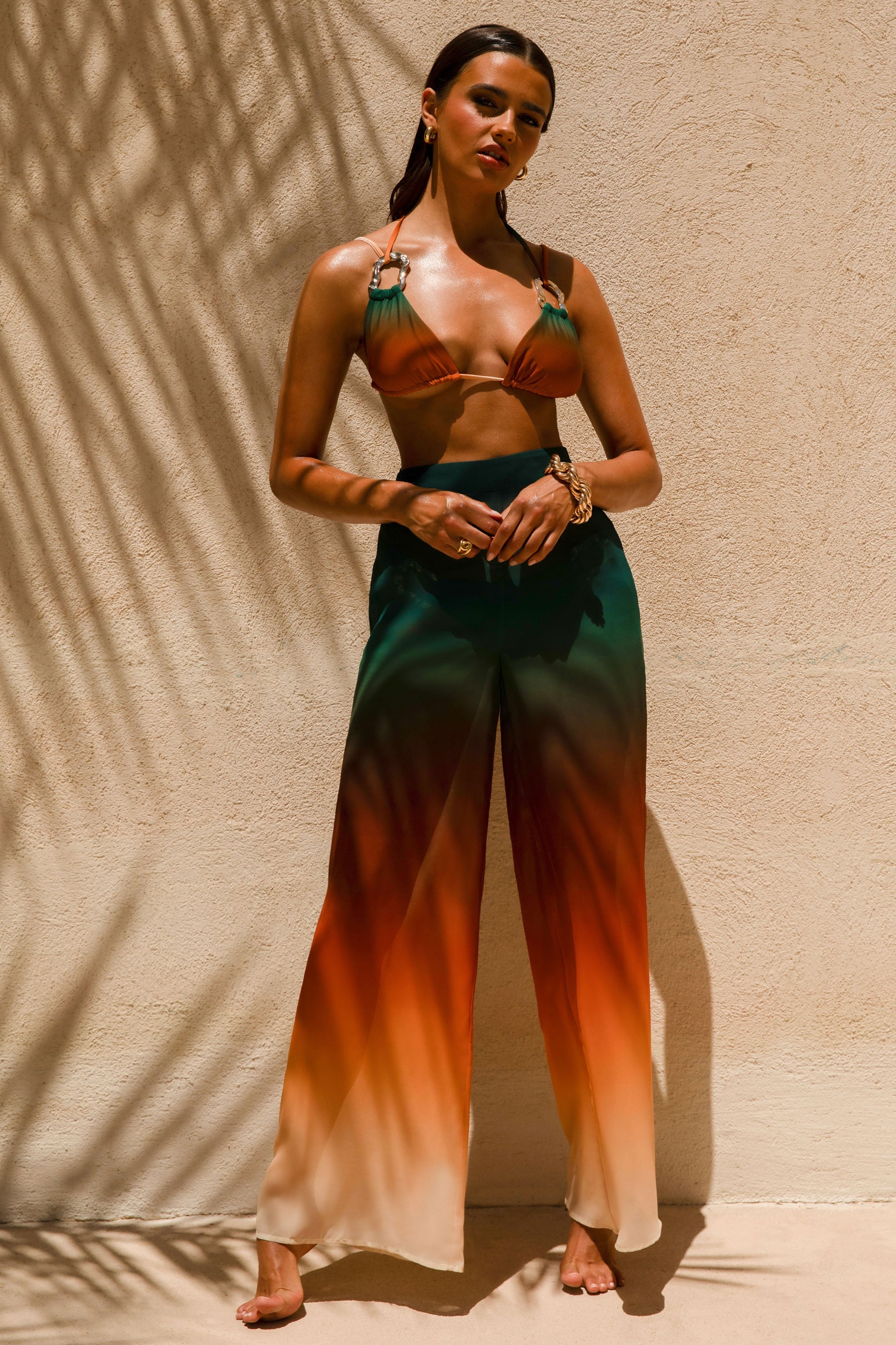 Farretti | Ombre Baskılı Şifon Geniş Paça Pantolon