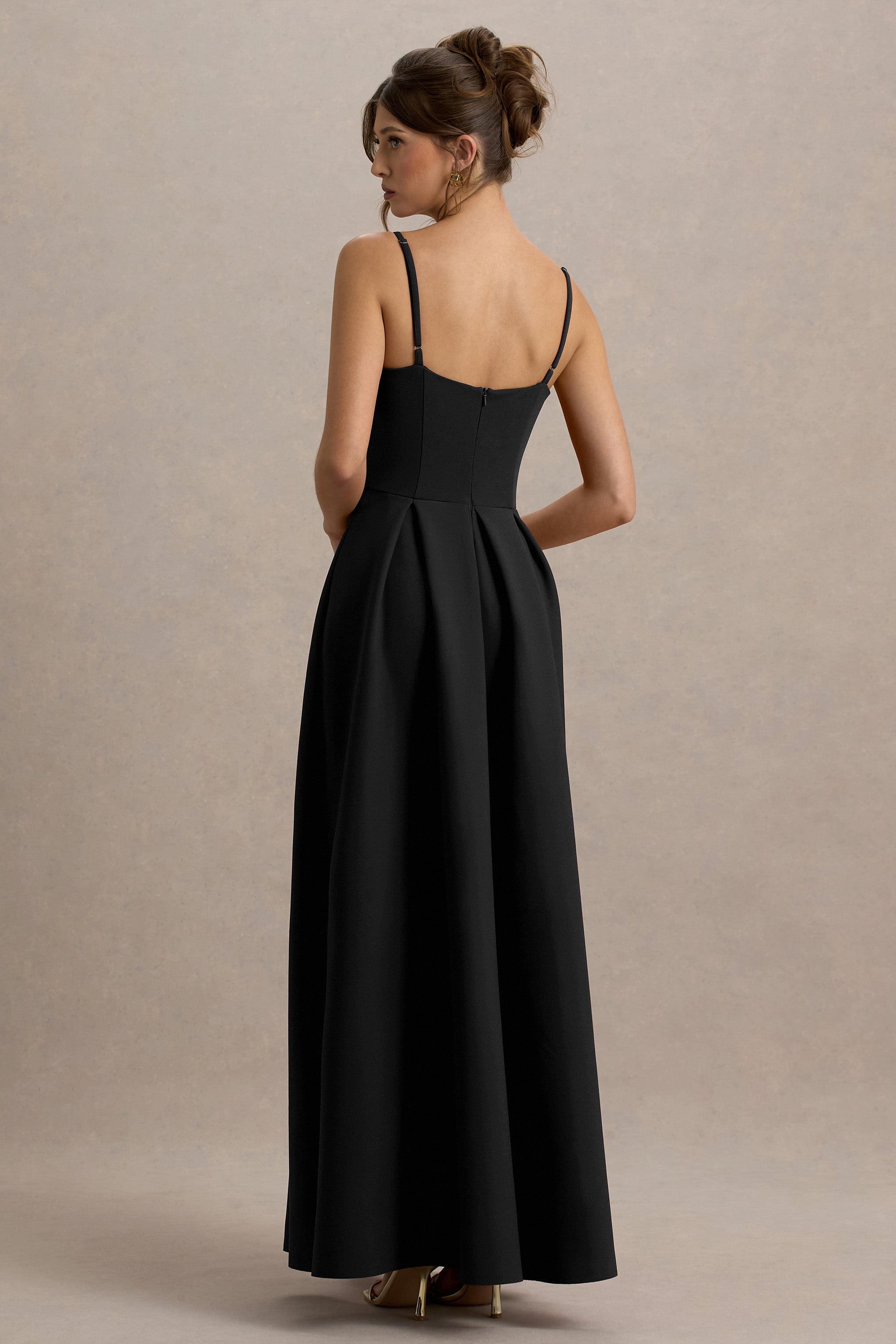 Bambina | Siyah Scoop-Yaka Plise Maxi Elbise
