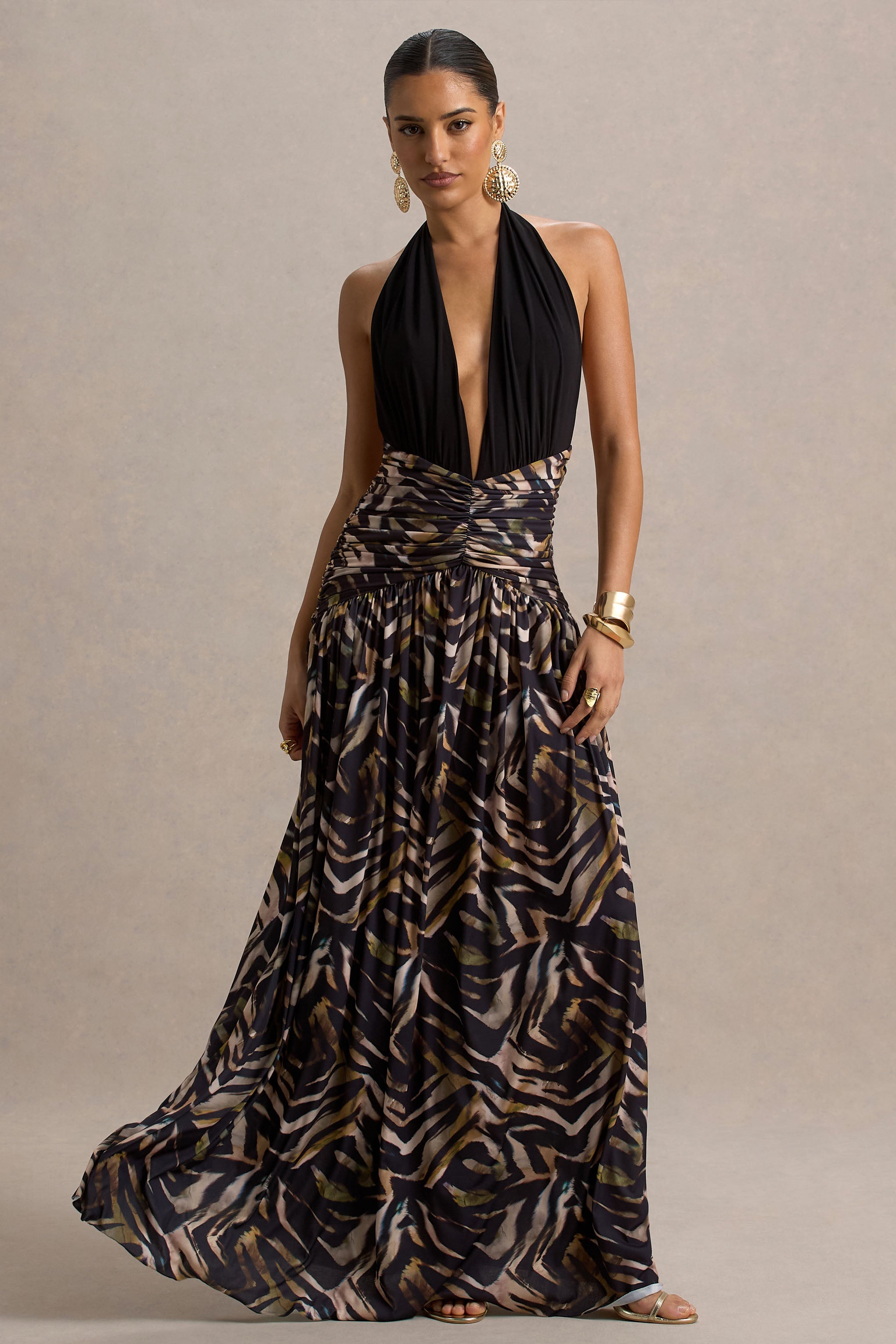 Ferreira | Zebra Desenli Derin Yaka Maxi Elbise