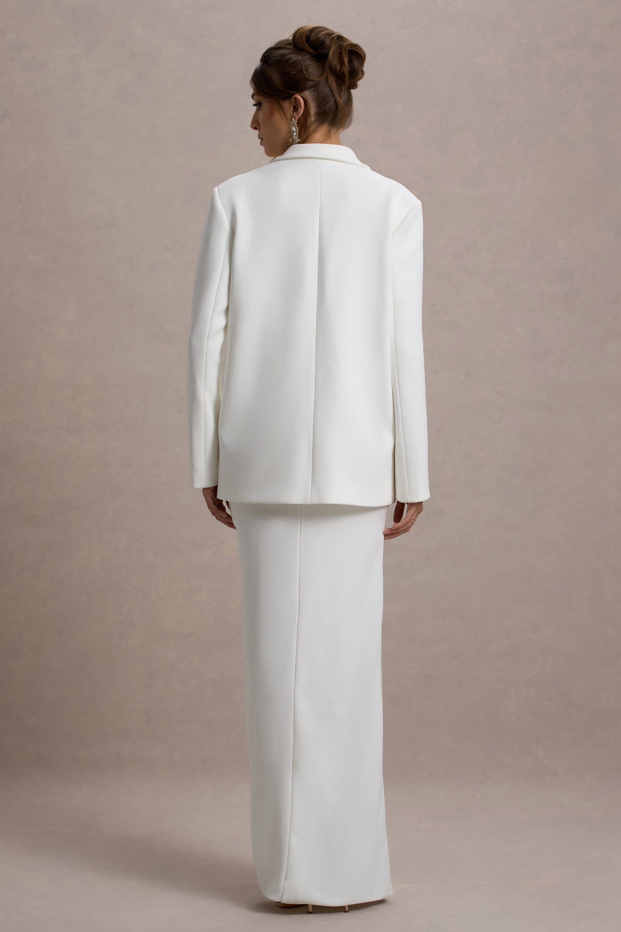 Şehir | Beyaz Derin Yaka Boxy Oversized Blazer