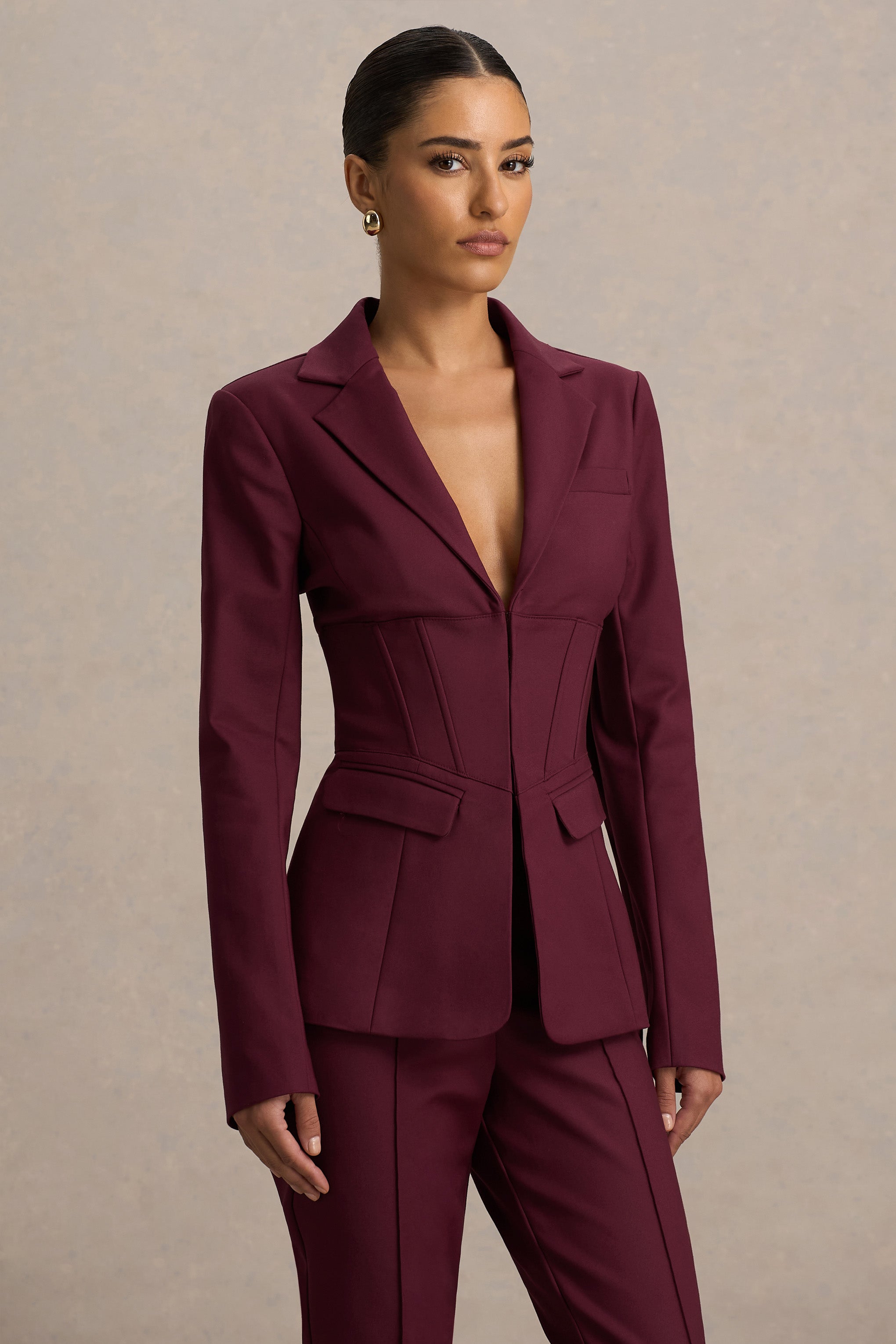 Yenilmez | Bordo Fitted Korse Blazer Ceket