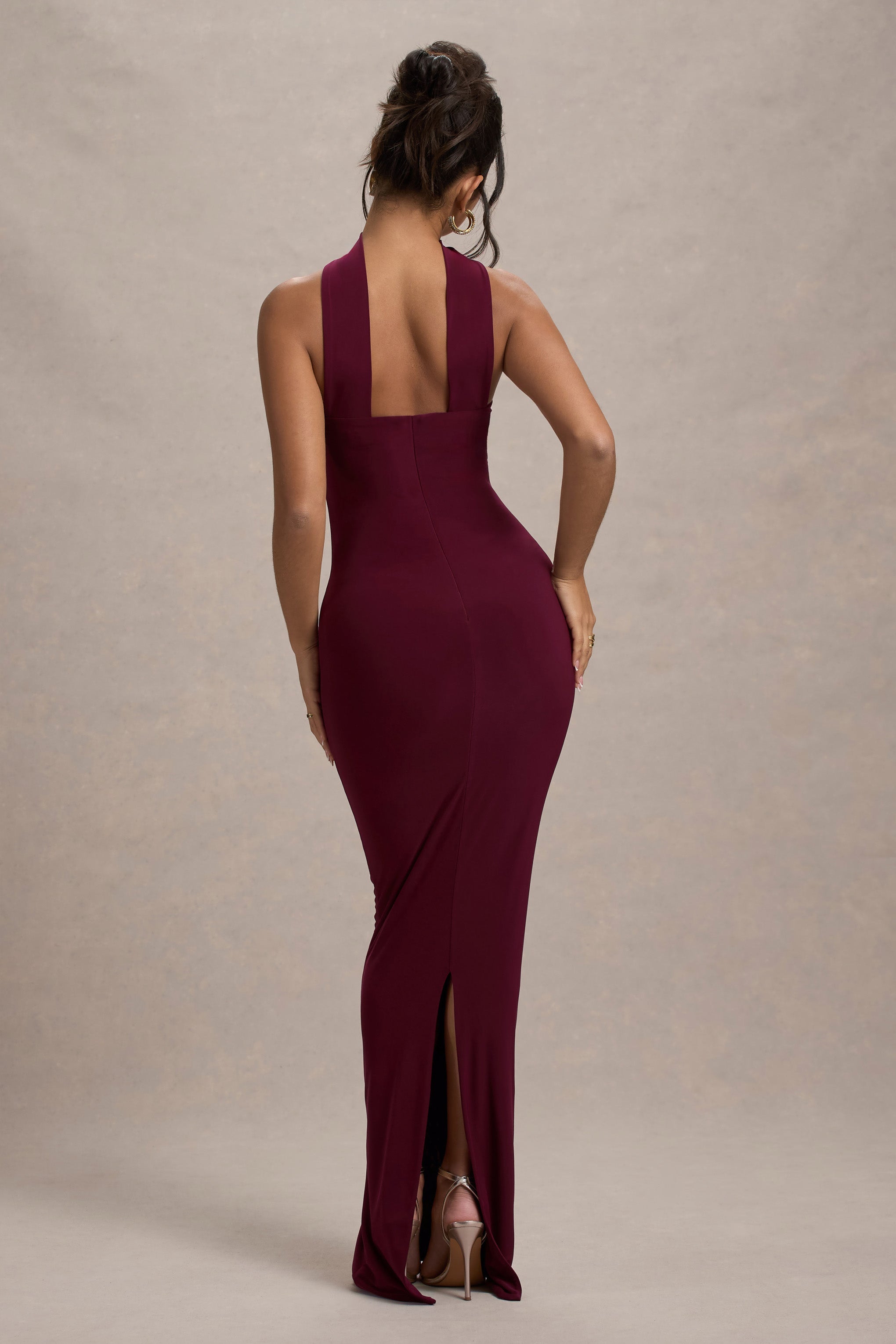 Nobu | Halter Yaka Bordo Bandeau Maxi Elbise