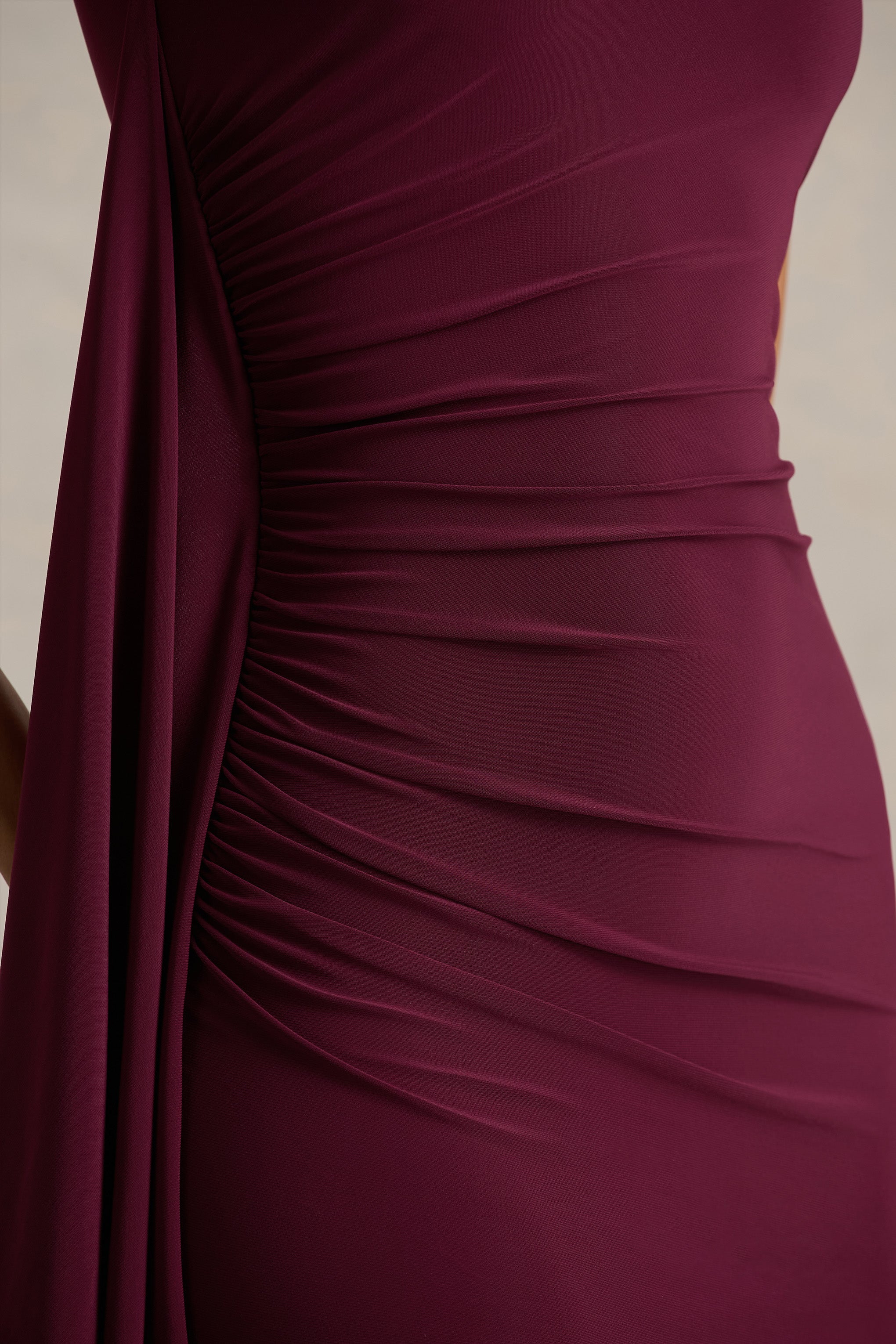 Adelina | Bordo Tek Omuzlu Maxi Elbise