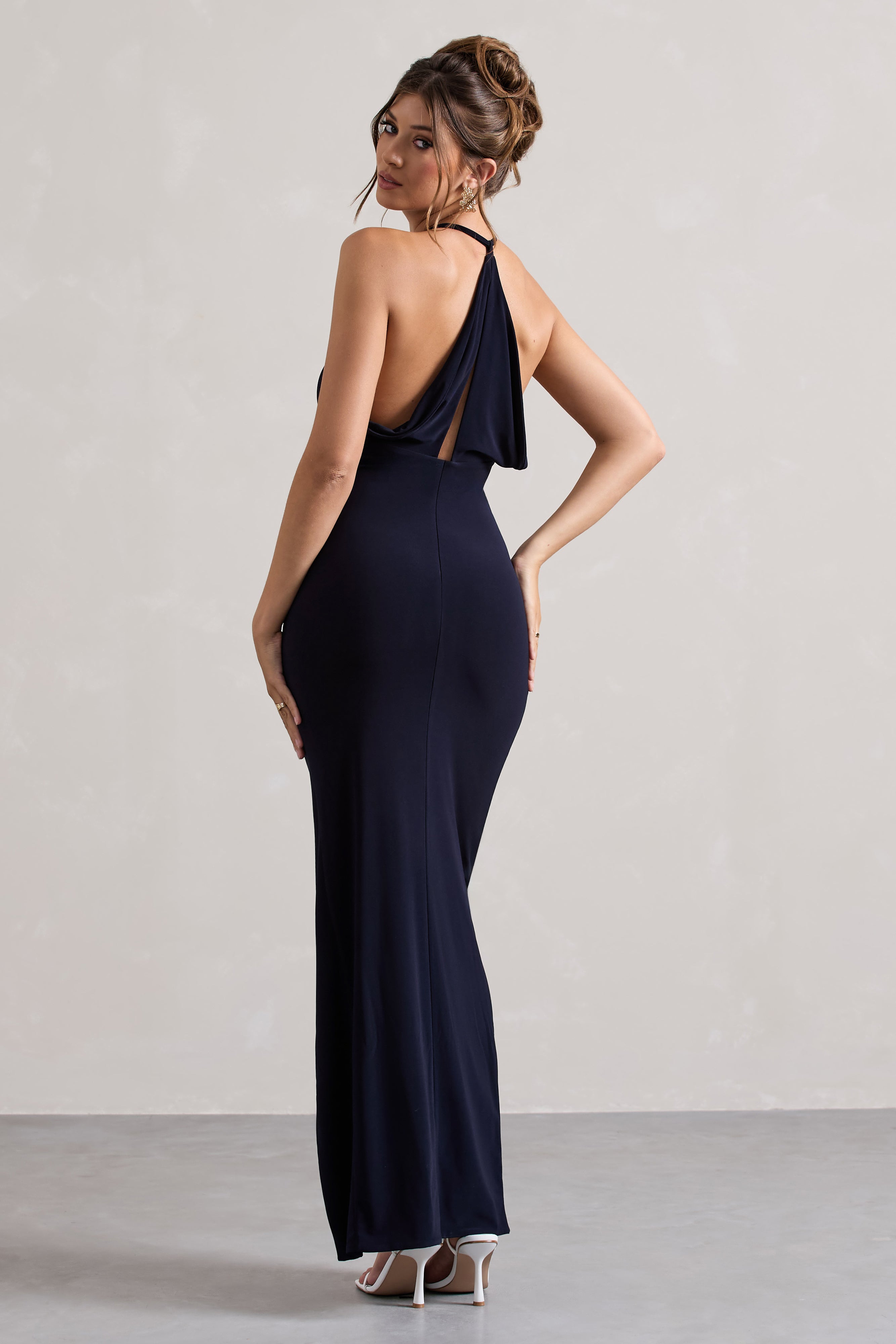 Domenica | Lacivert Halter Yaka Sarma Maxi Elbise