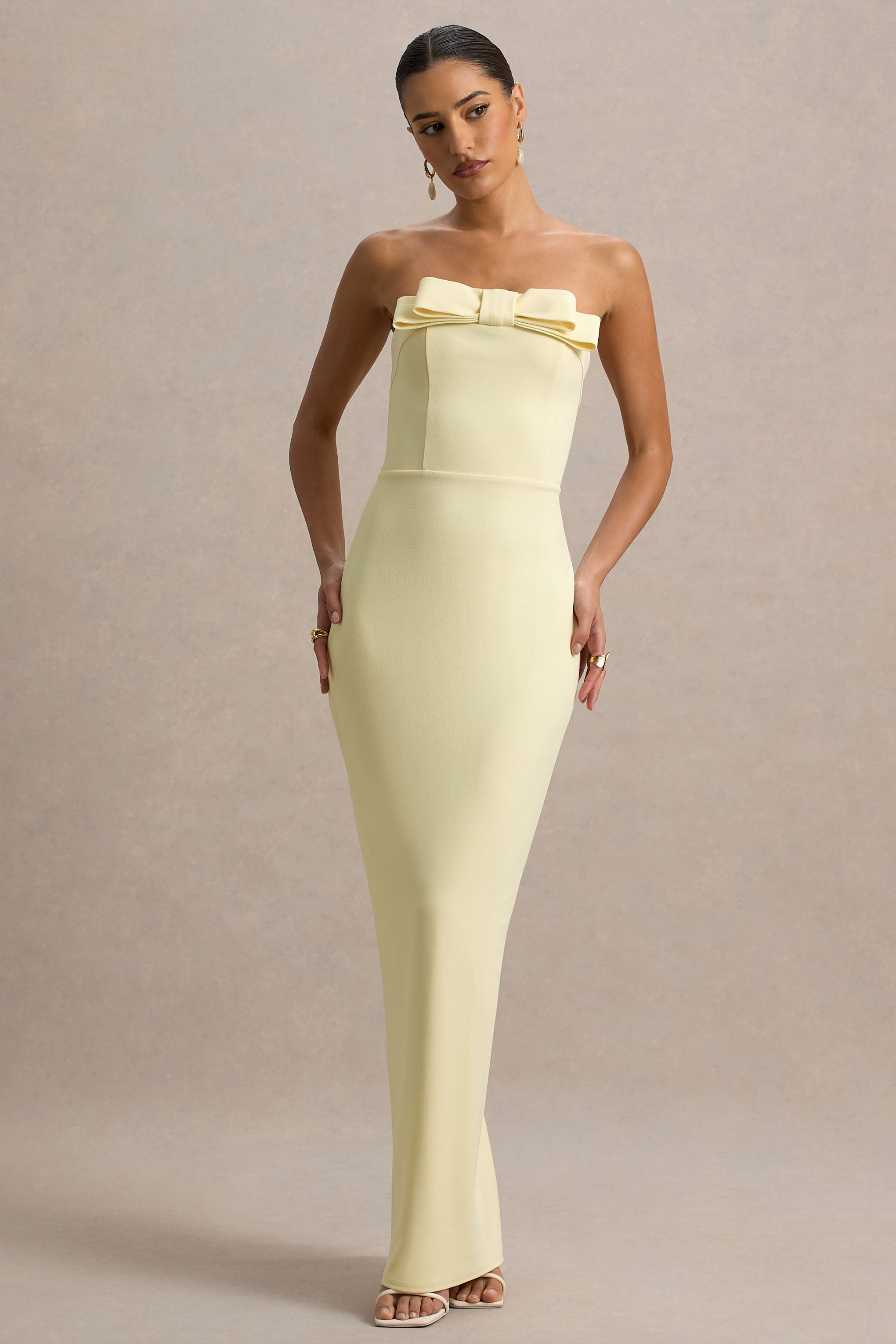 Hallie | Fiyonk Detaylı Limon Renk Maxi Elbise