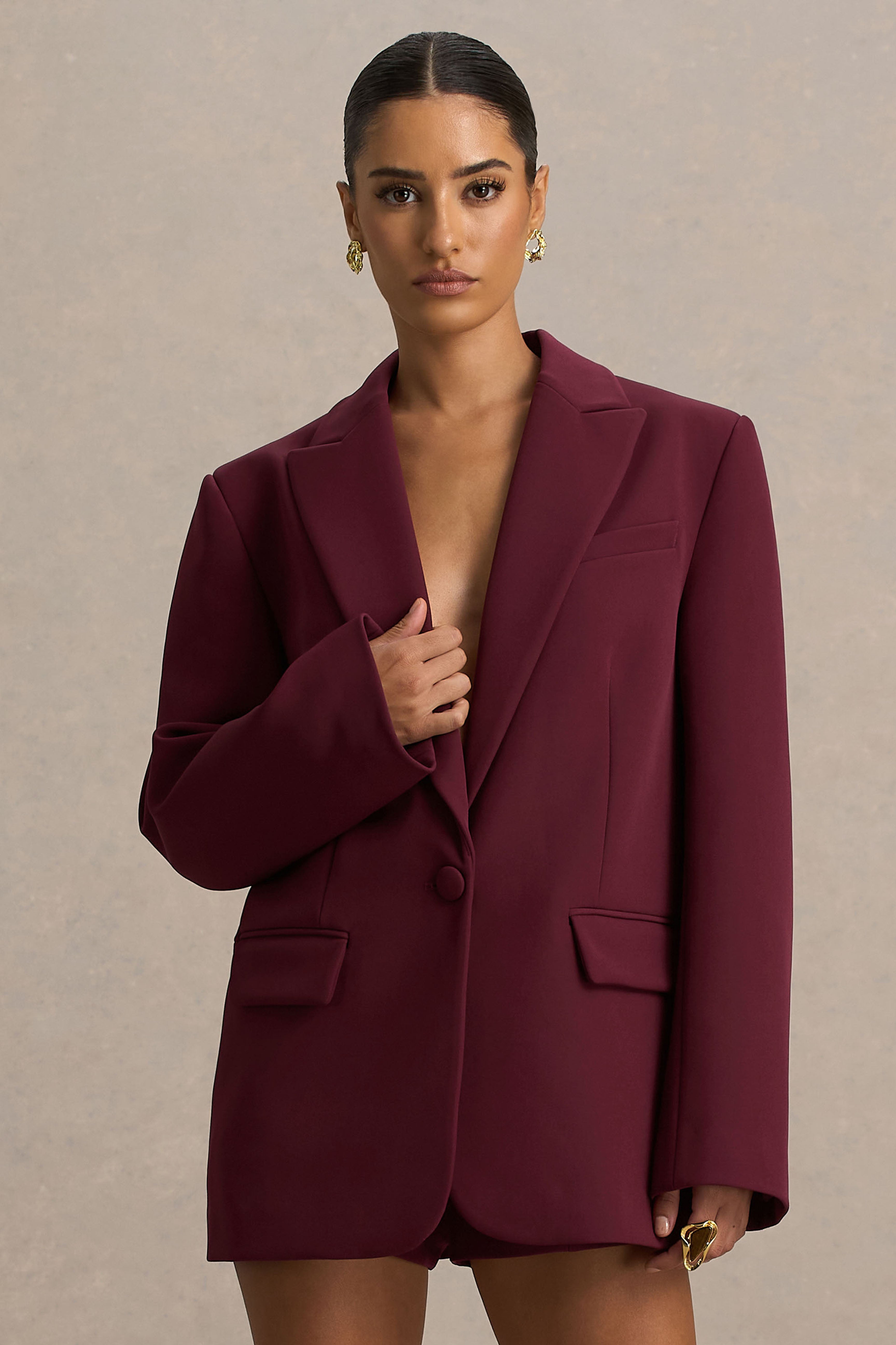 Katherine | Bordo Derin Yaka Klasik Blazer