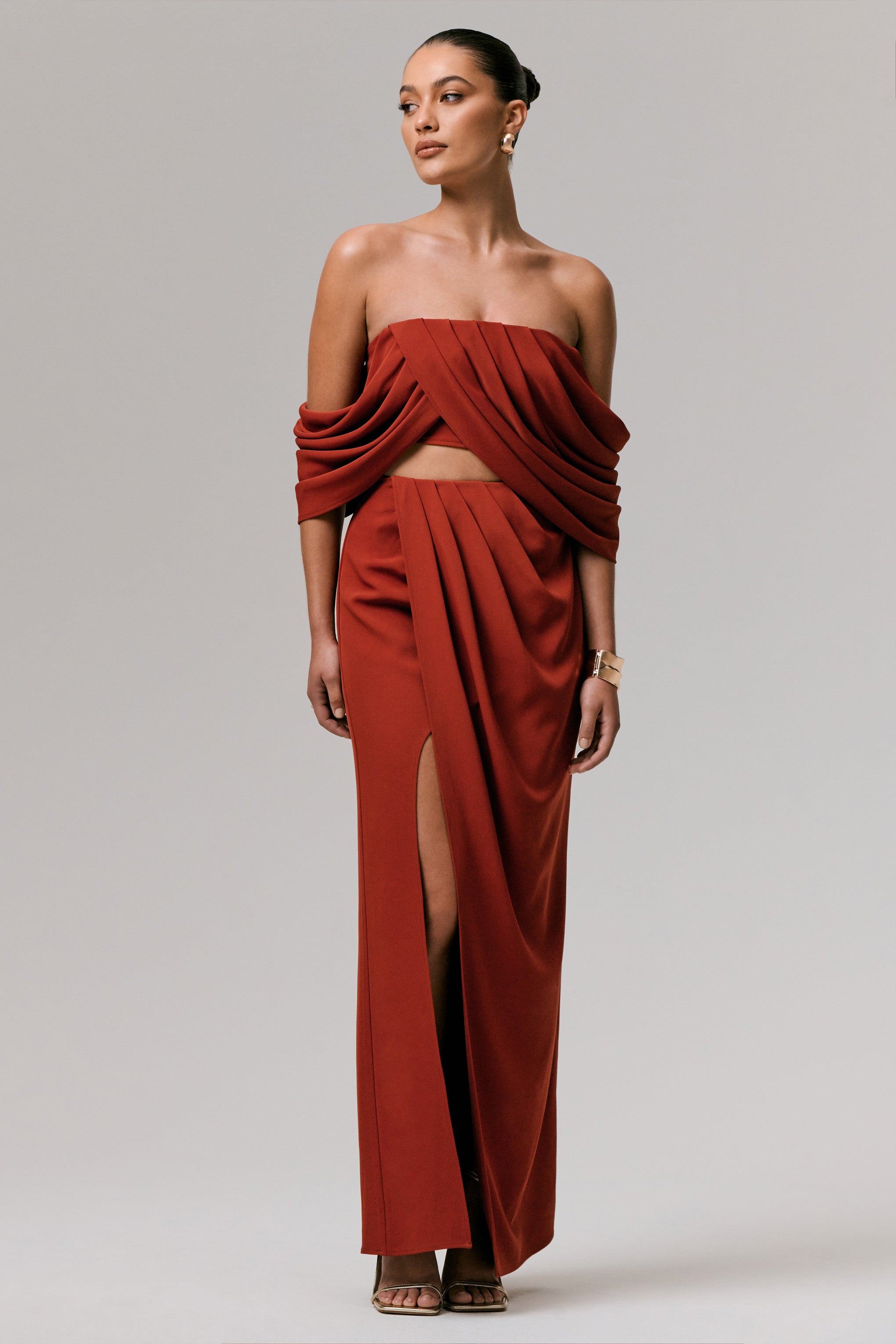 Zelina | Yırtmaçlı Terracotta Orta Boy Maxi Etek