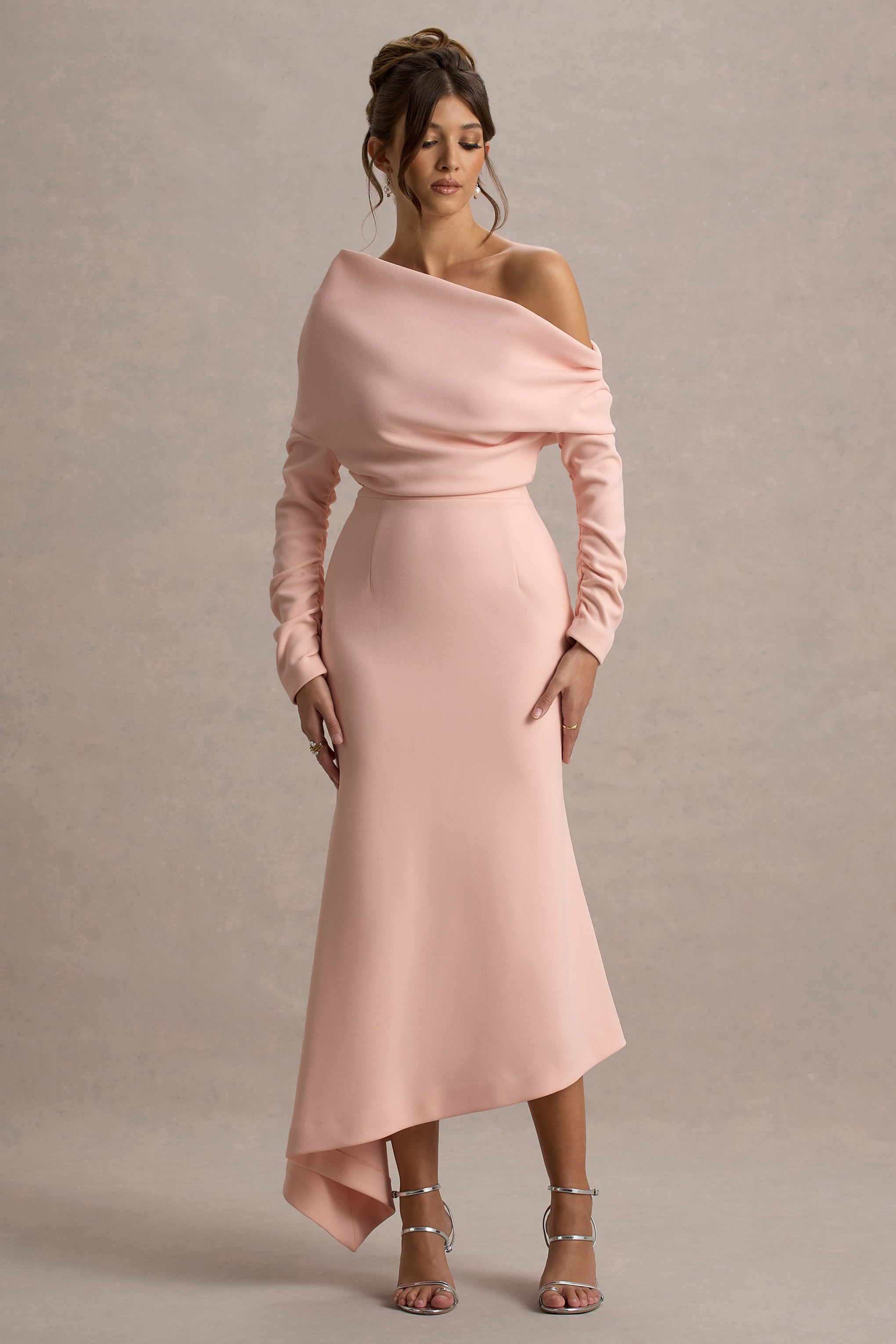 Lou | Pembe Tek Omuz Asimetrik Maxi Elbise