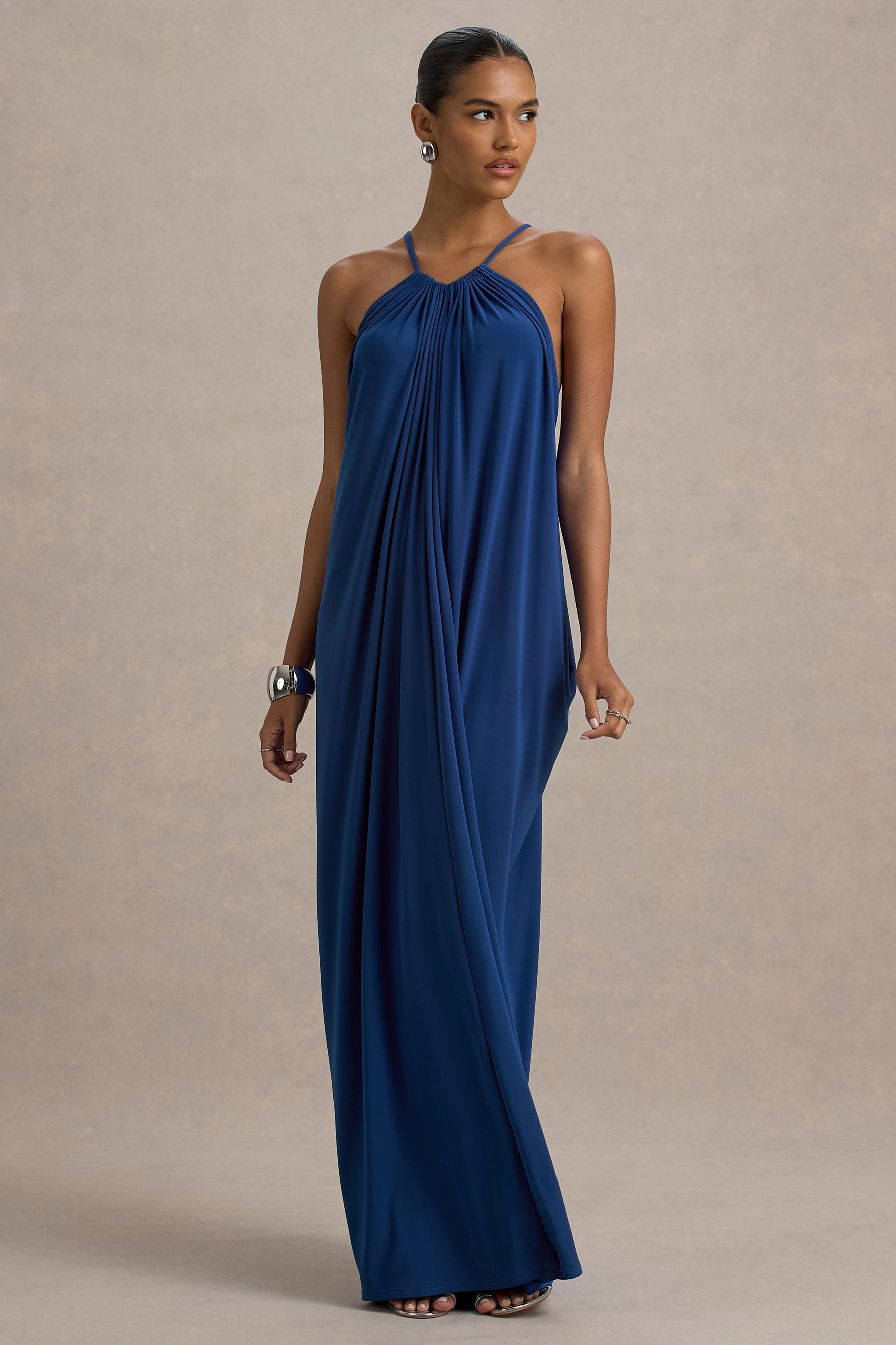 Tammy | Mavi Halter Yaka Maxi Elbise