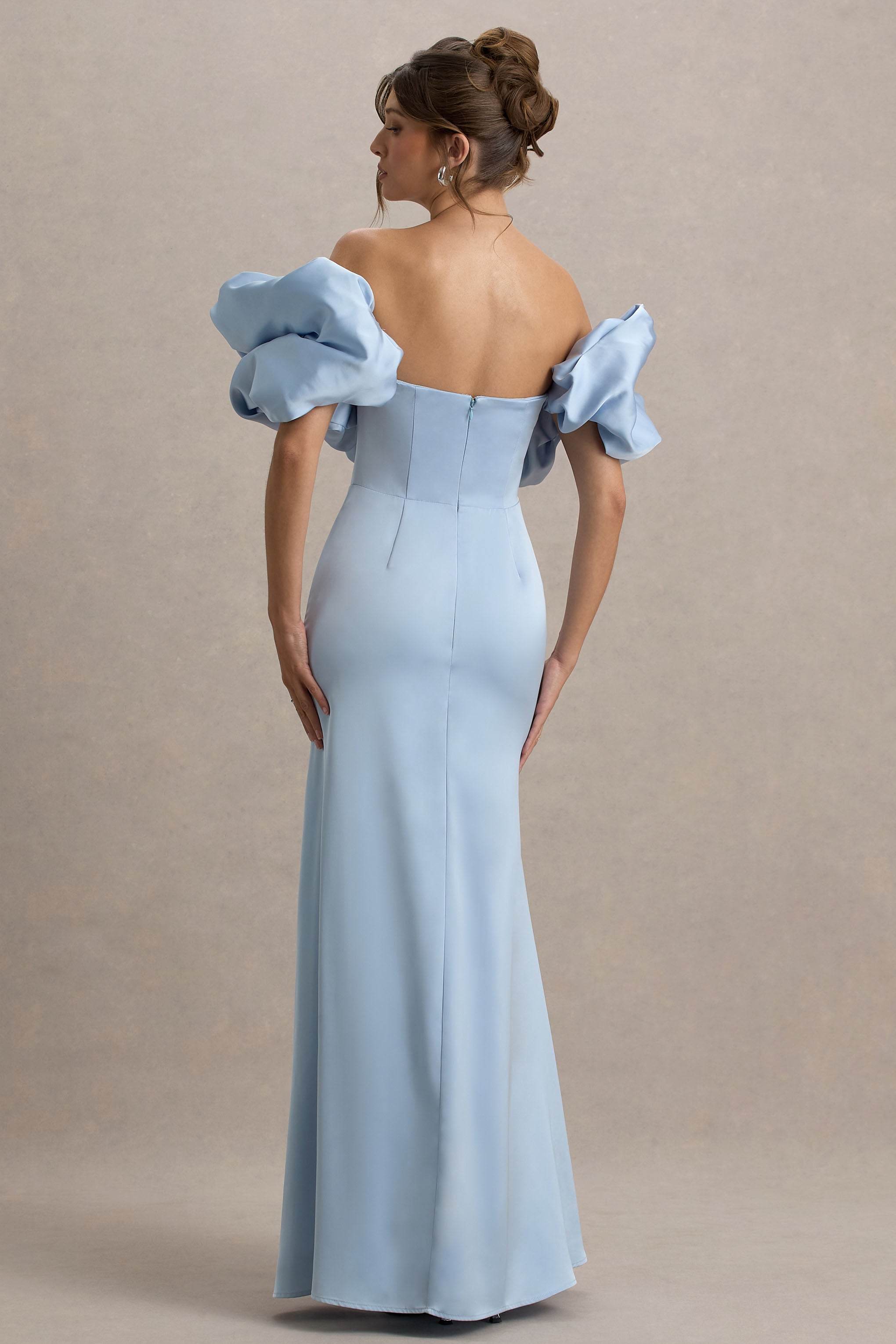 Allie | Toz Mavi Puff Bardot Maxi Elbise
