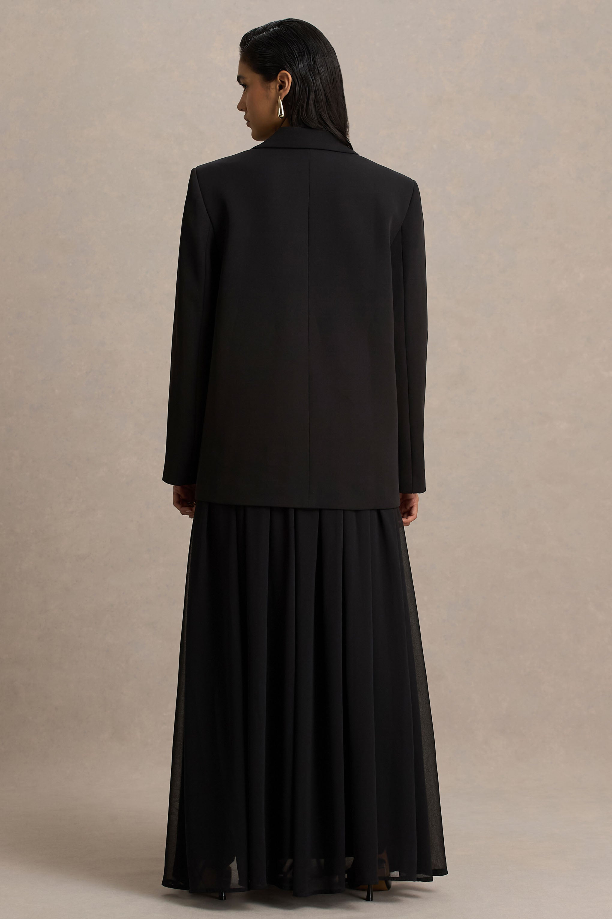 Spencer | Siyah Şifon Plise Maxi Etek