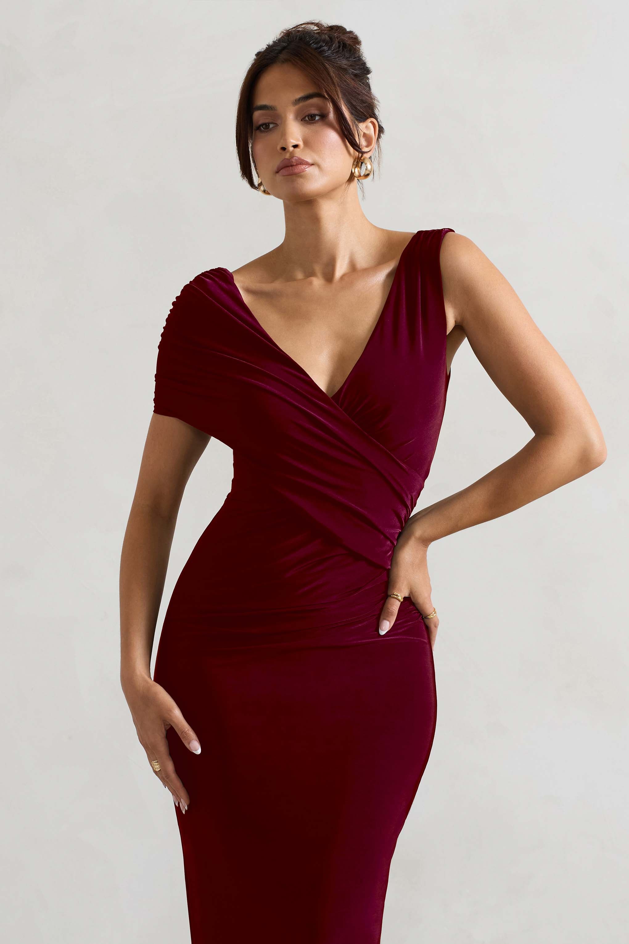 Capella | Berry Asimetrik Sarma Maxi Elbise