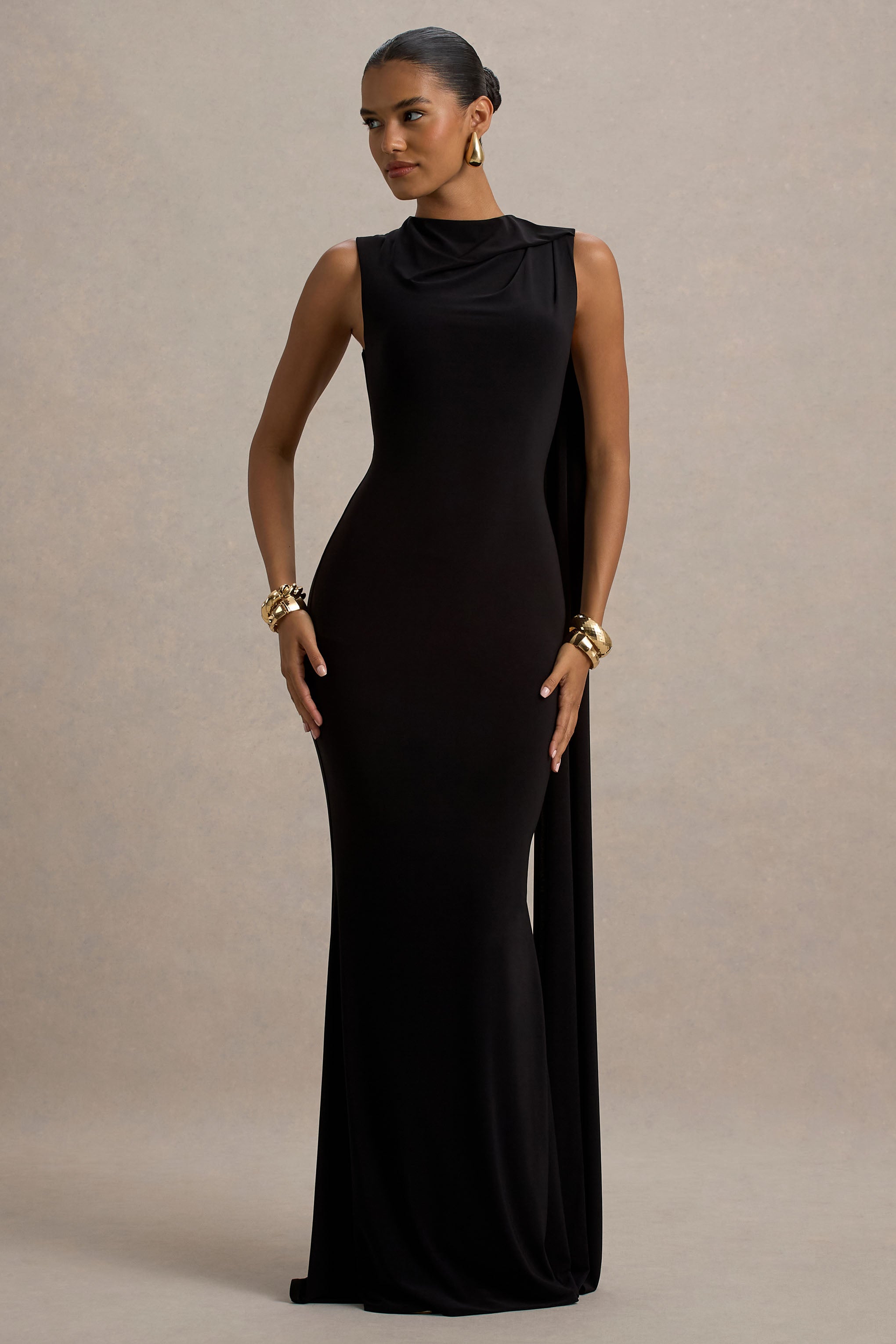Mia | Siyah Sash Detaylı Maxi Elbise